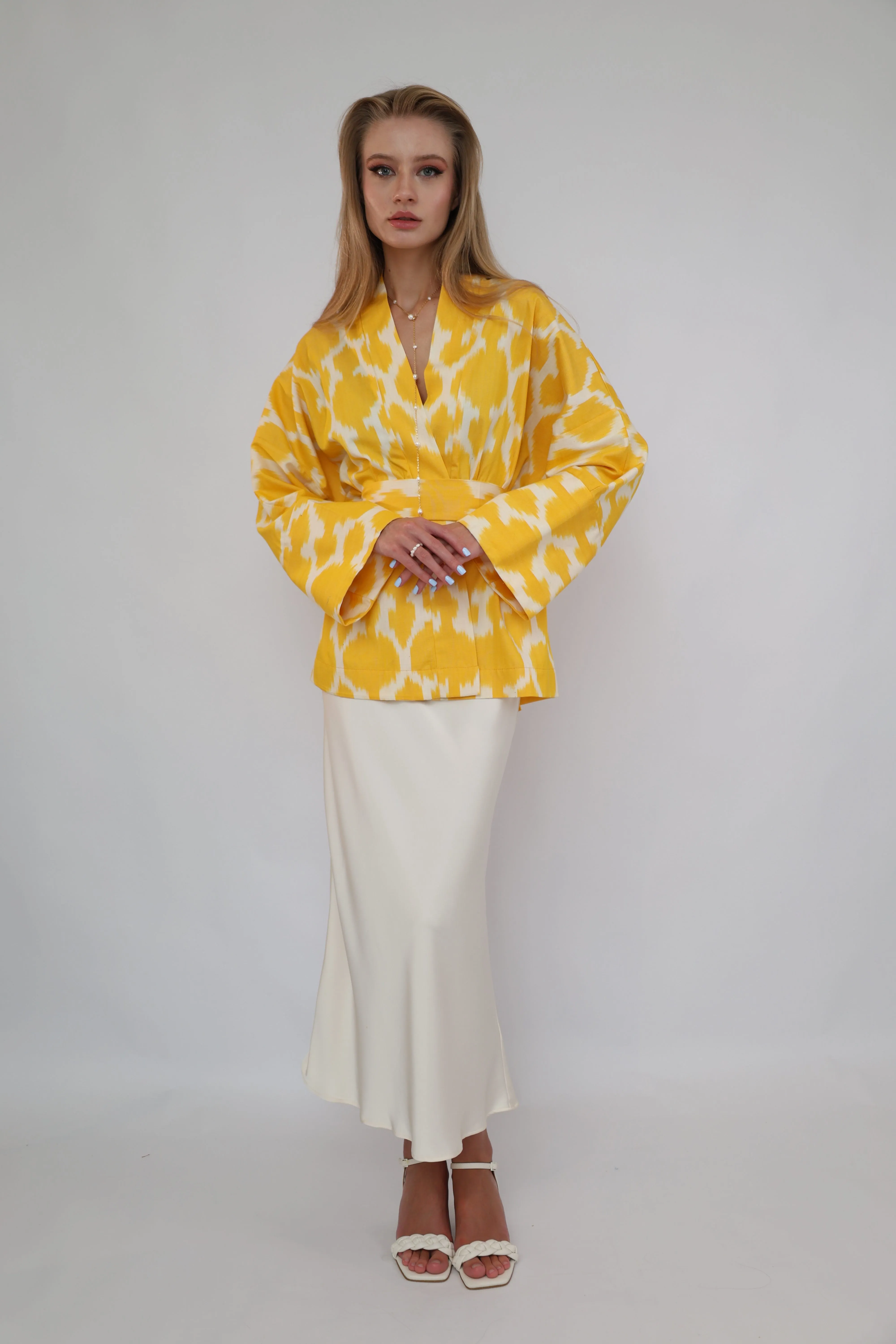 100% Cotton Yellow Mini Kimono with no feathers