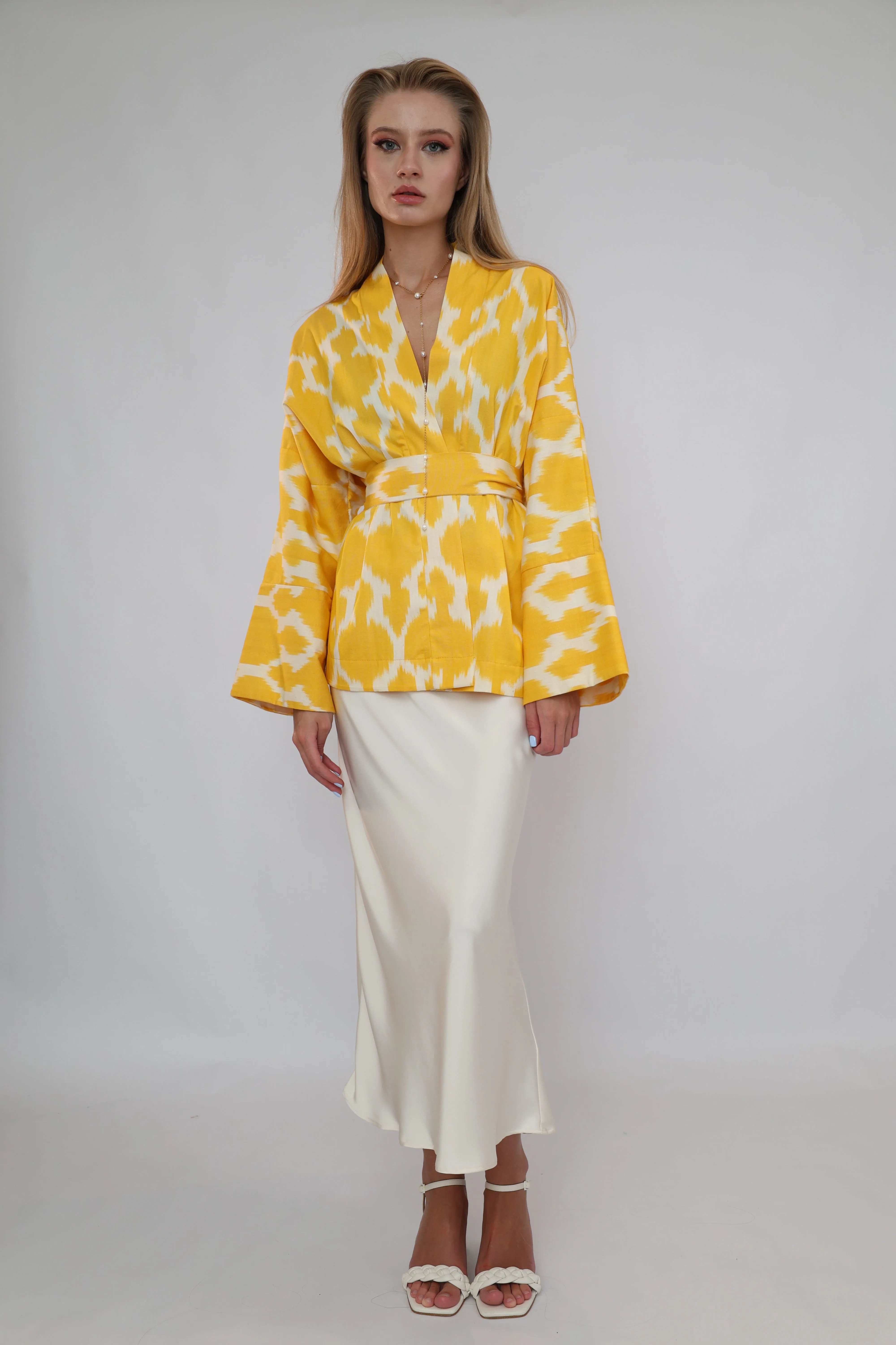 100% Cotton Yellow Mini Kimono with no feathers
