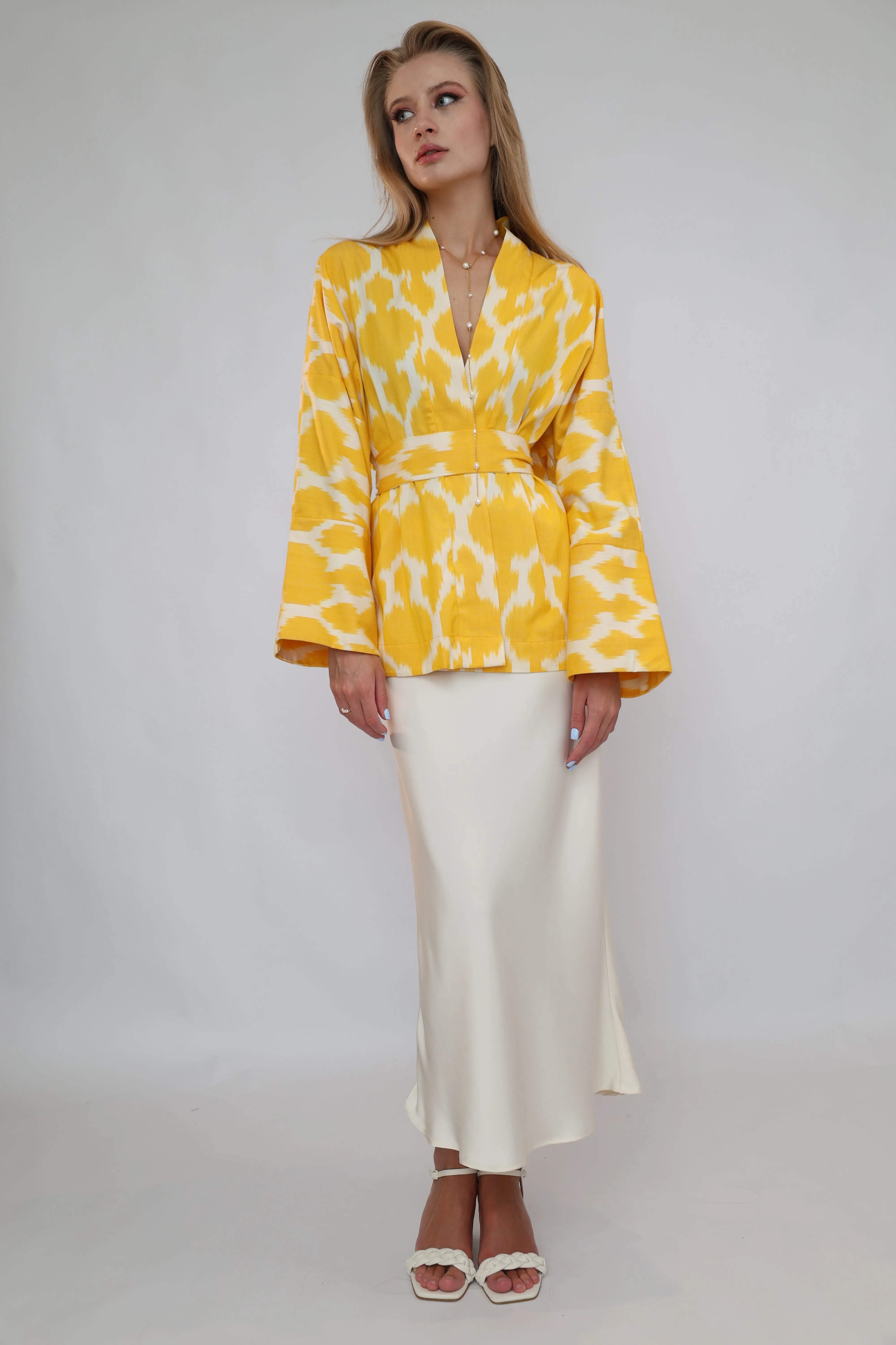 100% Cotton Yellow Mini Kimono with no feathers