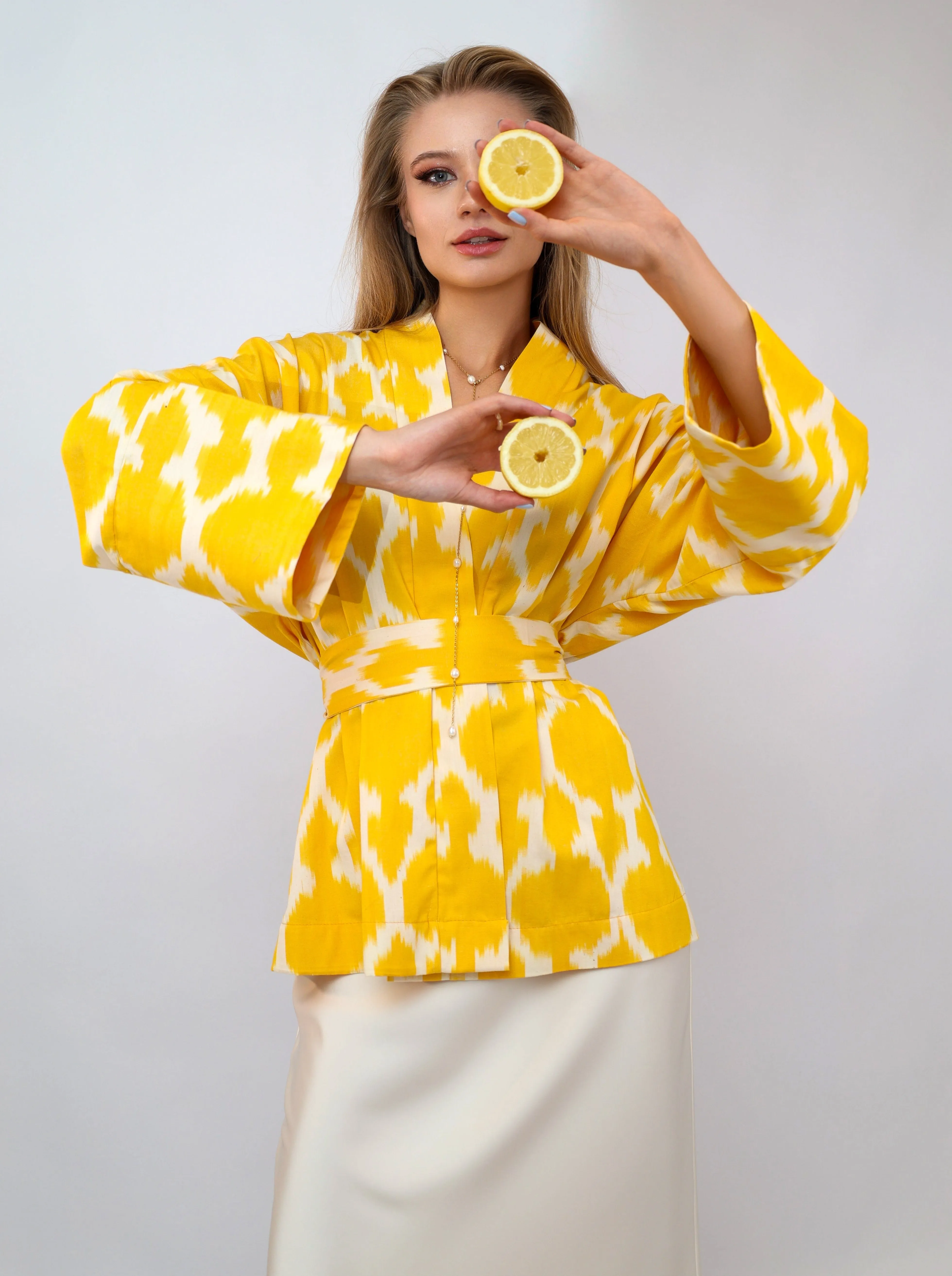 100% Cotton Yellow Mini Kimono with no feathers