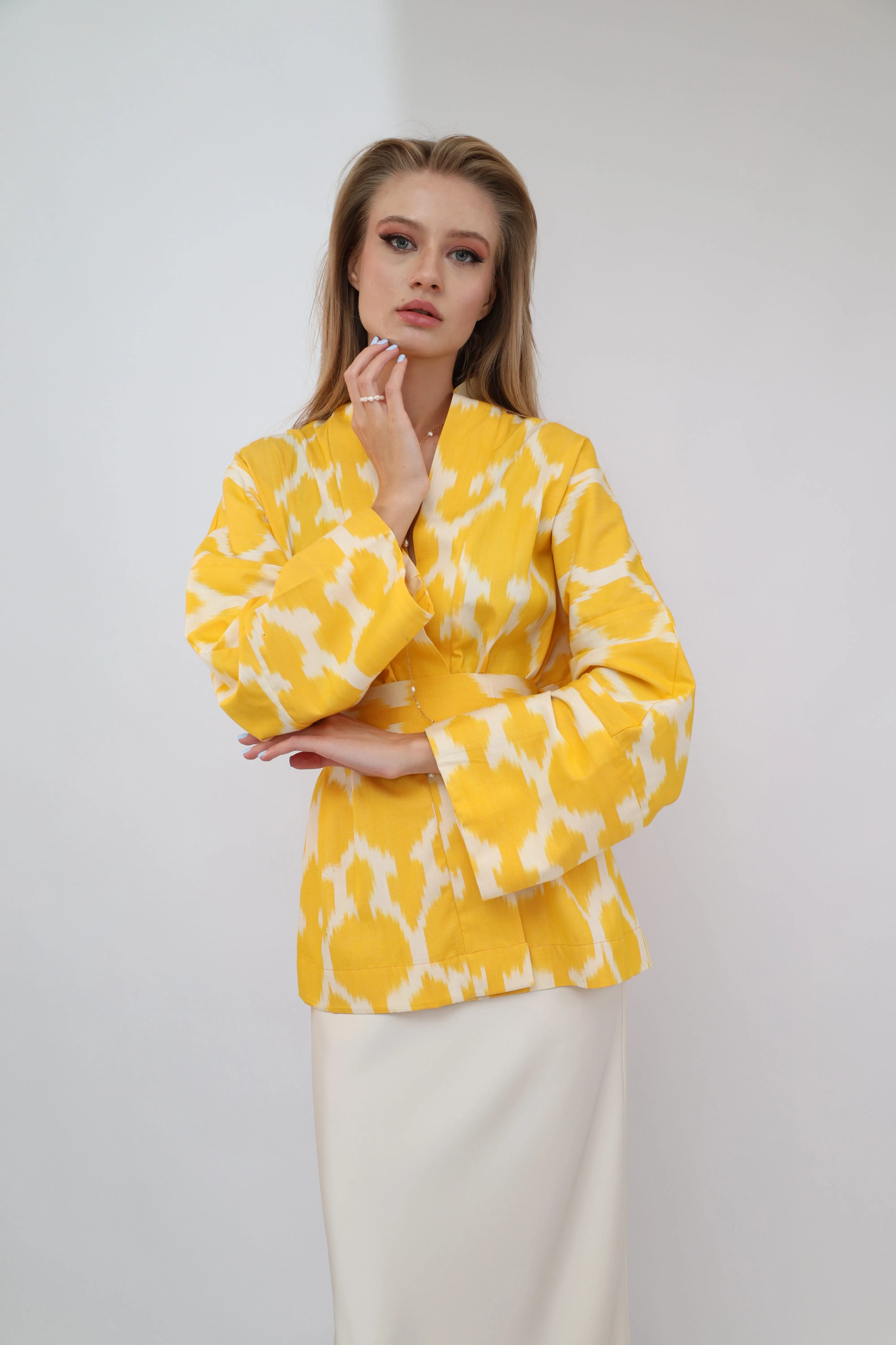 100% Cotton Yellow Mini Kimono with no feathers