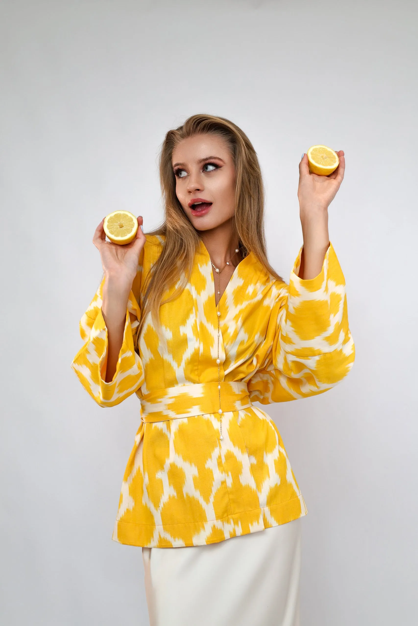 100% Cotton Yellow Mini Kimono with no feathers