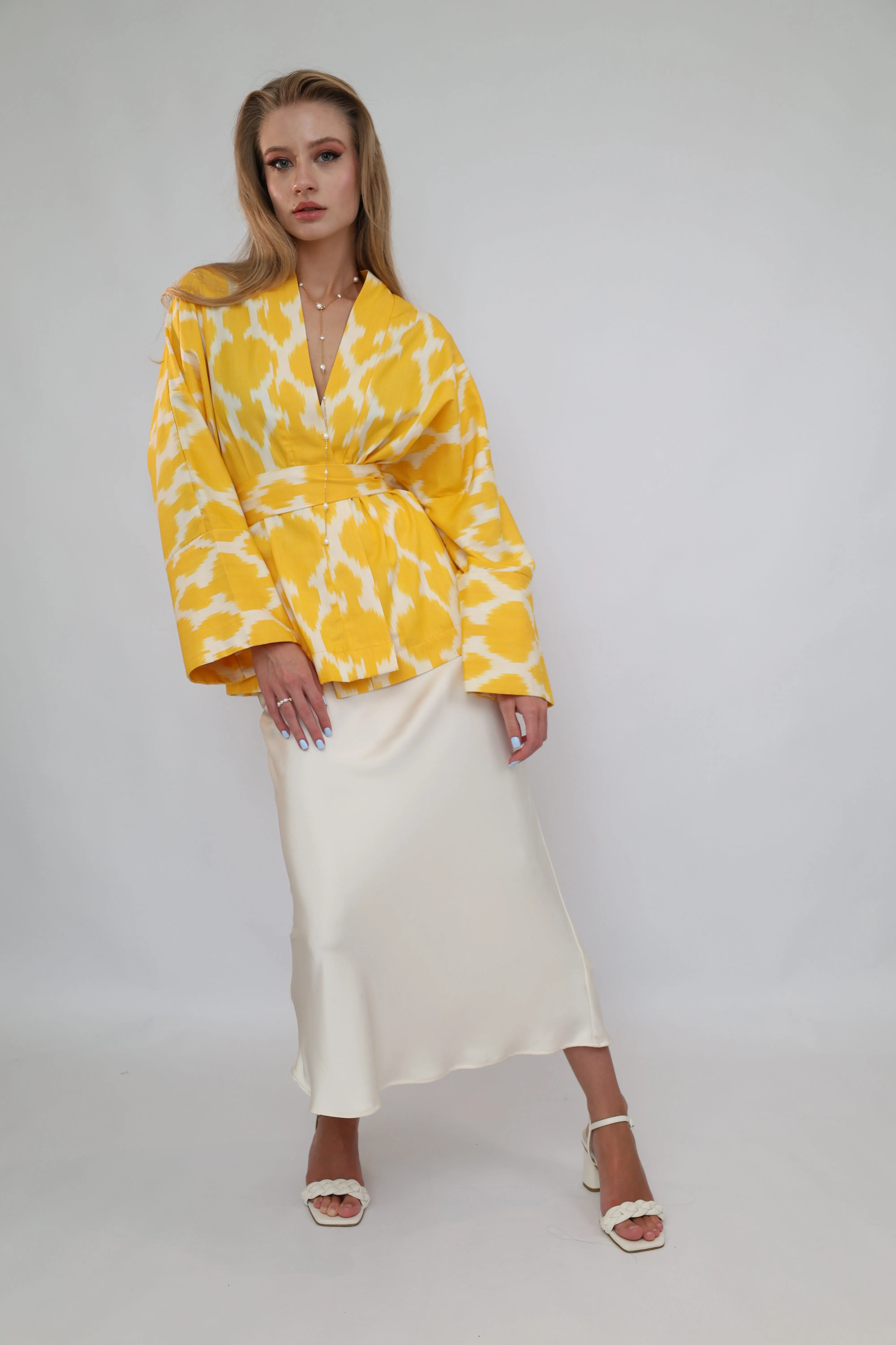 100% Cotton Yellow Mini Kimono with no feathers