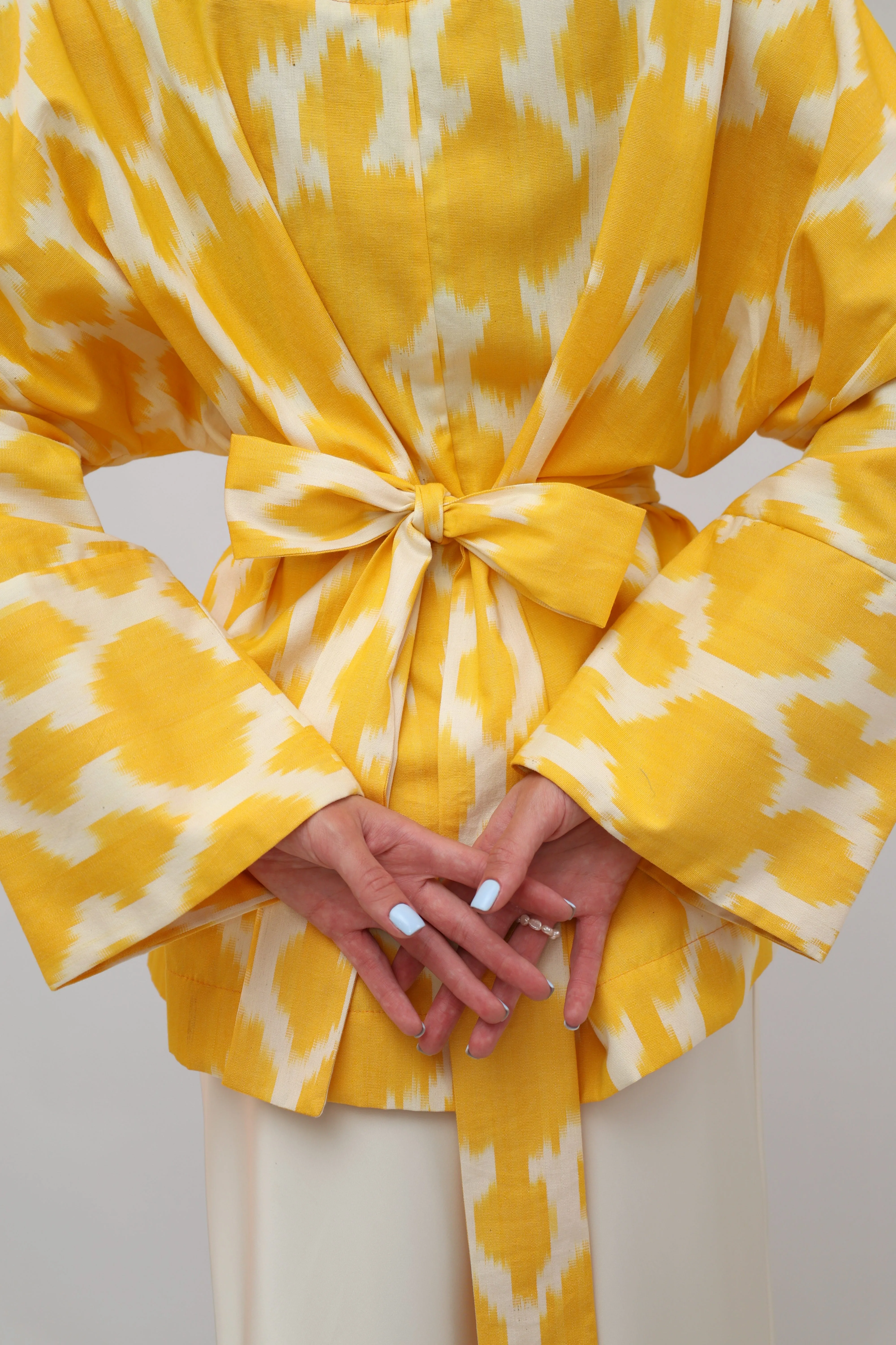 100% Cotton Yellow Mini Kimono with no feathers