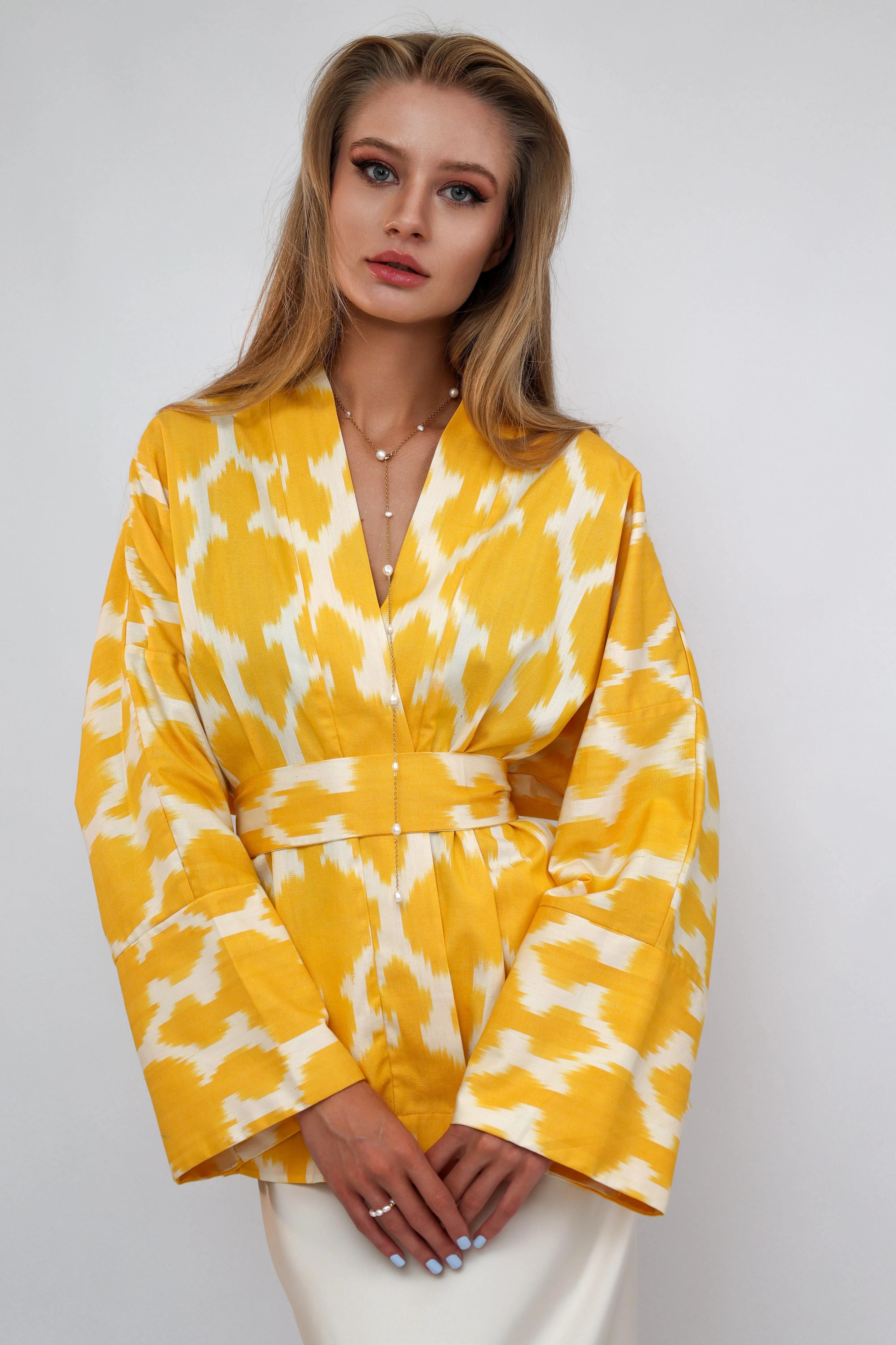 100% Cotton Yellow Mini Kimono with no feathers