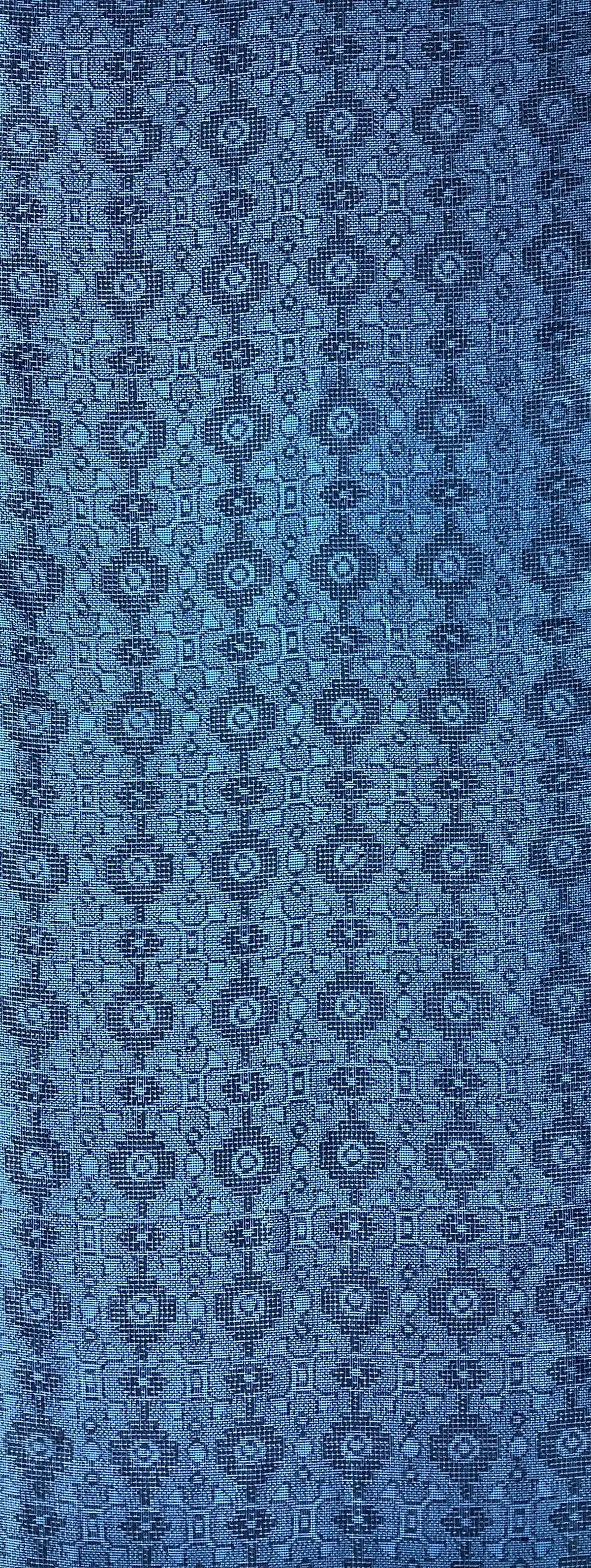 7742: 1980's Japanese Pongee Silk Ohshima Tsumugi,60" Blue-Black,Arai-Hari