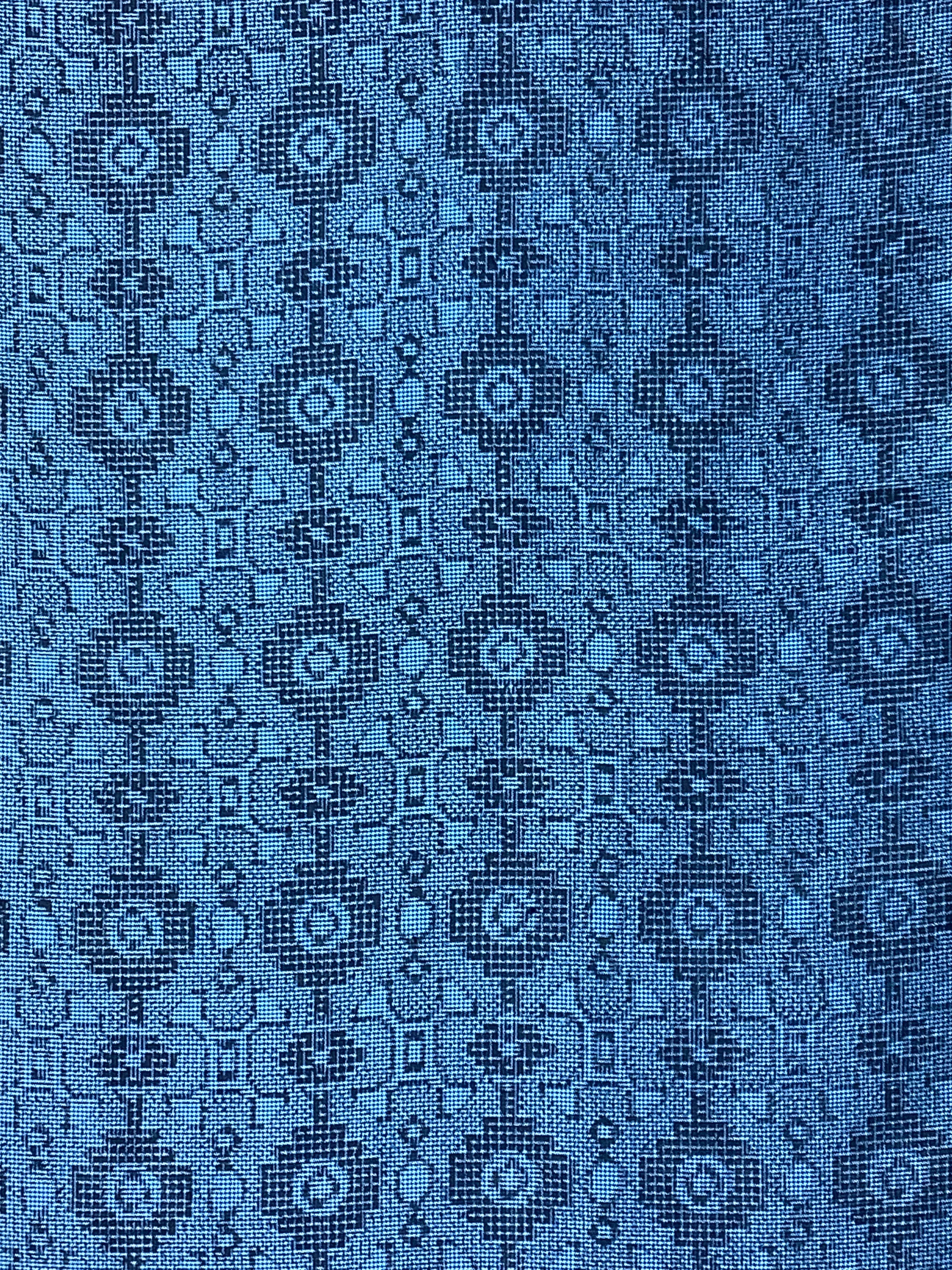 7742: 1980's Japanese Pongee Silk Ohshima Tsumugi,60" Blue-Black,Arai-Hari