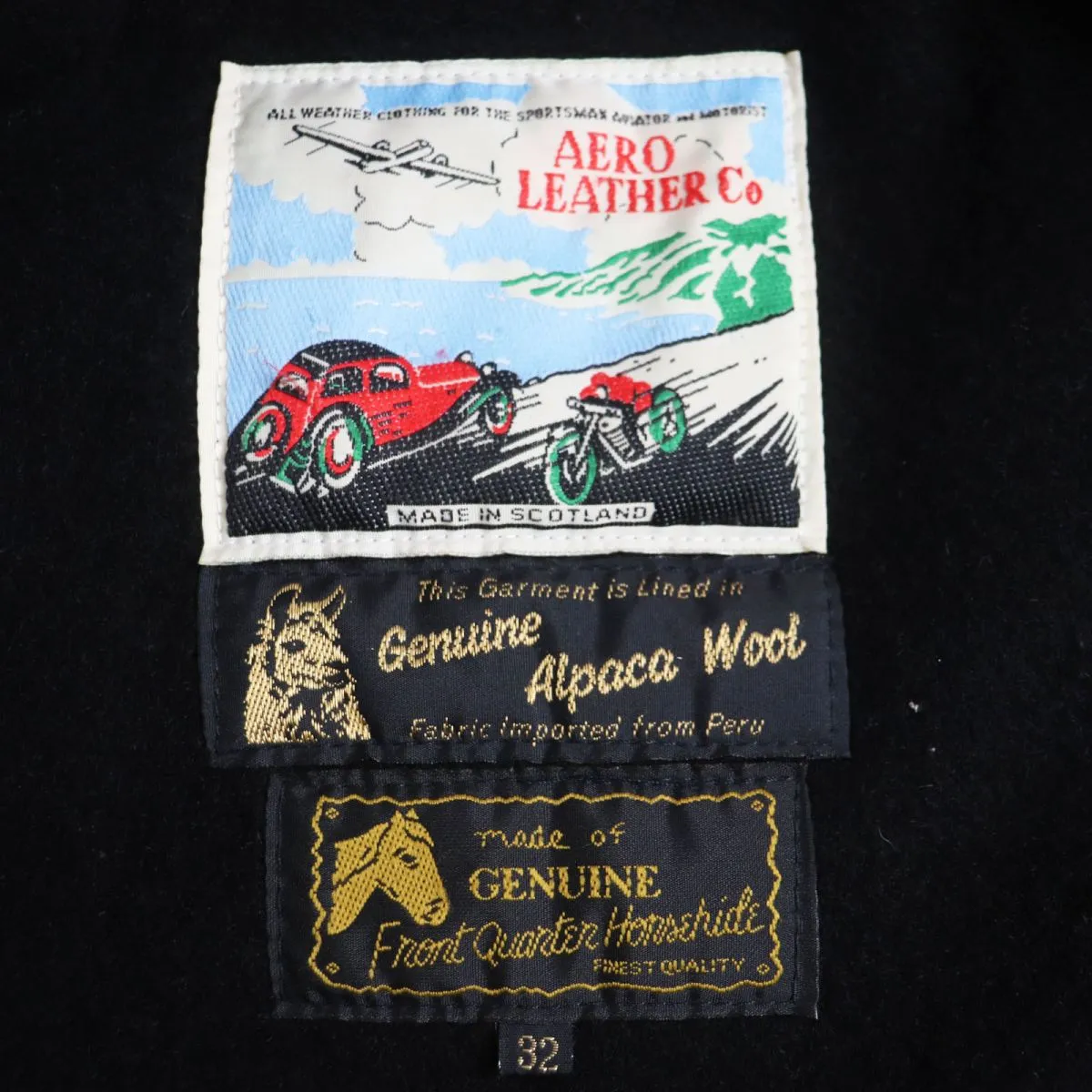 AERO LEATHER Grizzly Jacket Horsehide Alpaca Wool Black