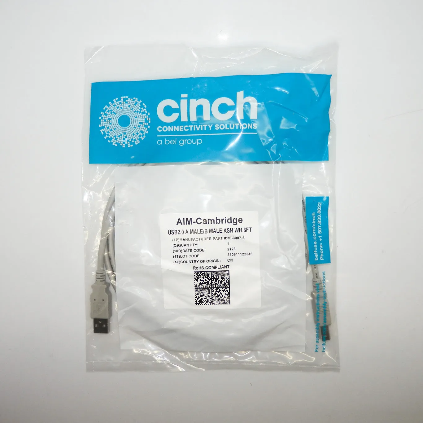 Aim Cambridge-Cinch 6ft USB 2.0 A Male to B Male Cable 30-3007-6