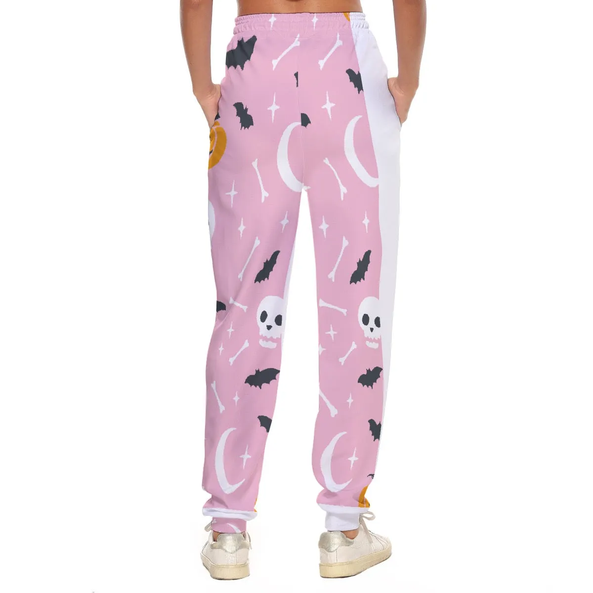 All-Over Print Women's Casual Pants 248 pink, and white Halloween print