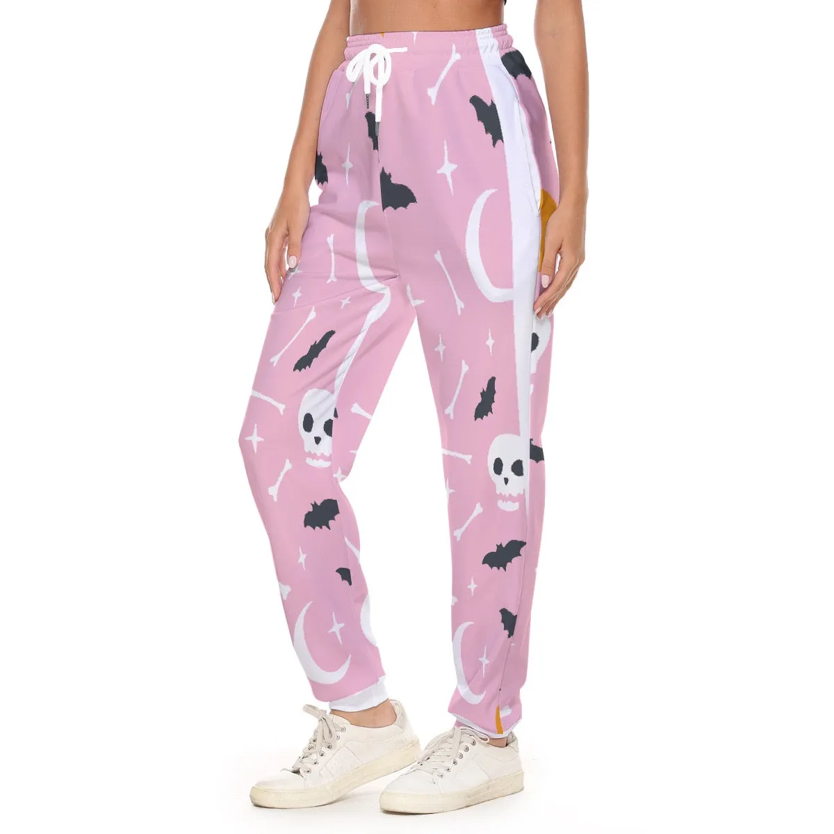 All-Over Print Women's Casual Pants 248 pink, and white Halloween print