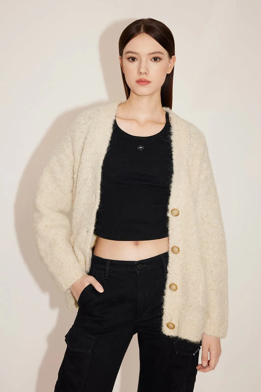 Angel Collection Embroidered V-Neck Woolen Jacket