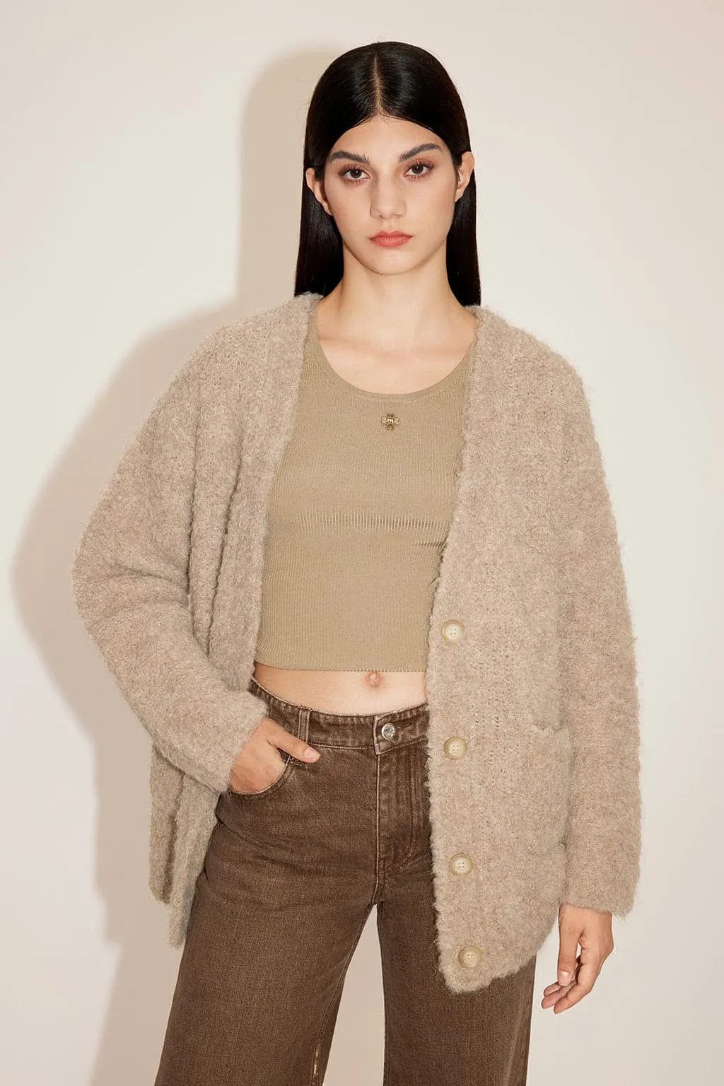 Angel Collection Embroidered V-Neck Woolen Jacket