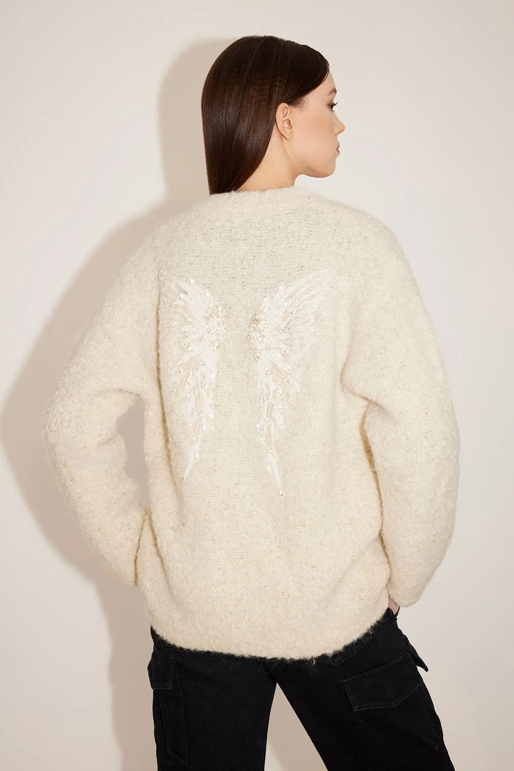 Angel Collection Embroidered V-Neck Woolen Jacket