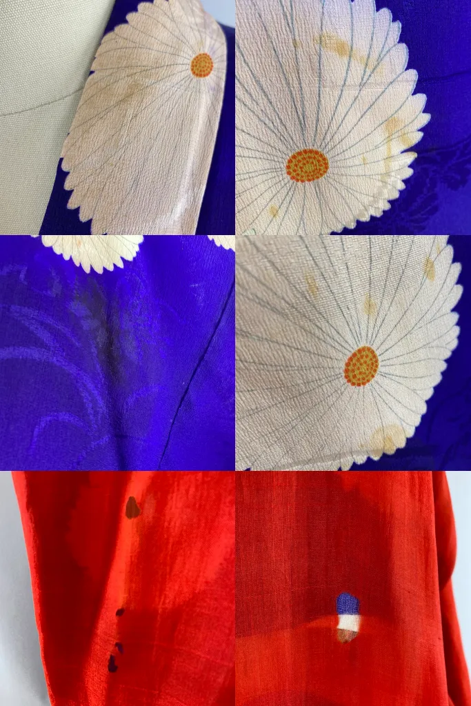 Antique Purple Flowers & Feathers Silk Kimono