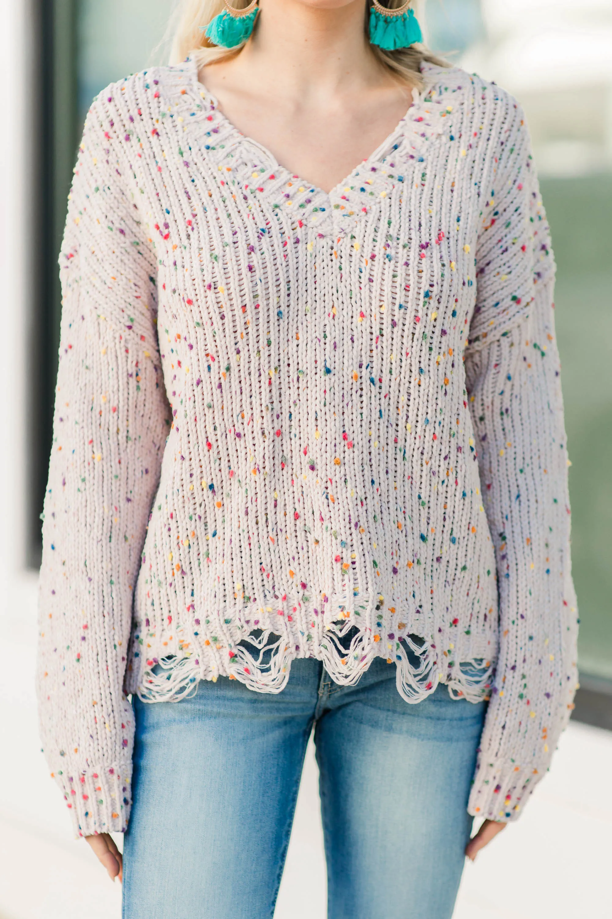 Ask Me Later Pink Confetti Sweater