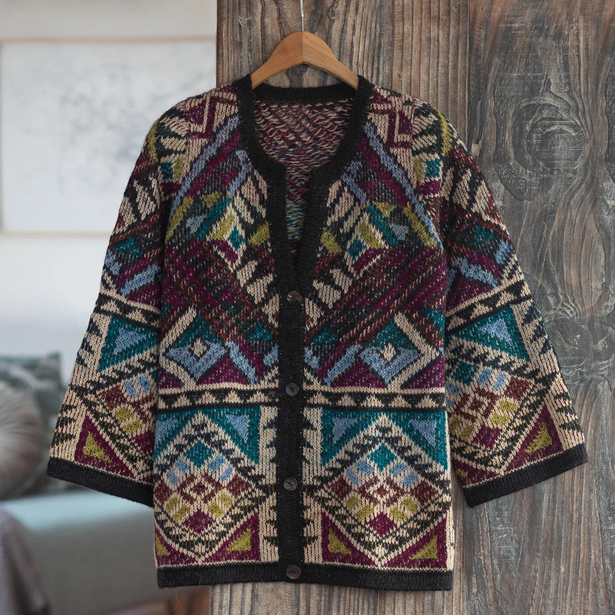 Baby Alpaca Blend Kimono Cardigan Sweater from Peru - Rurichinchay Heights | NOVICA