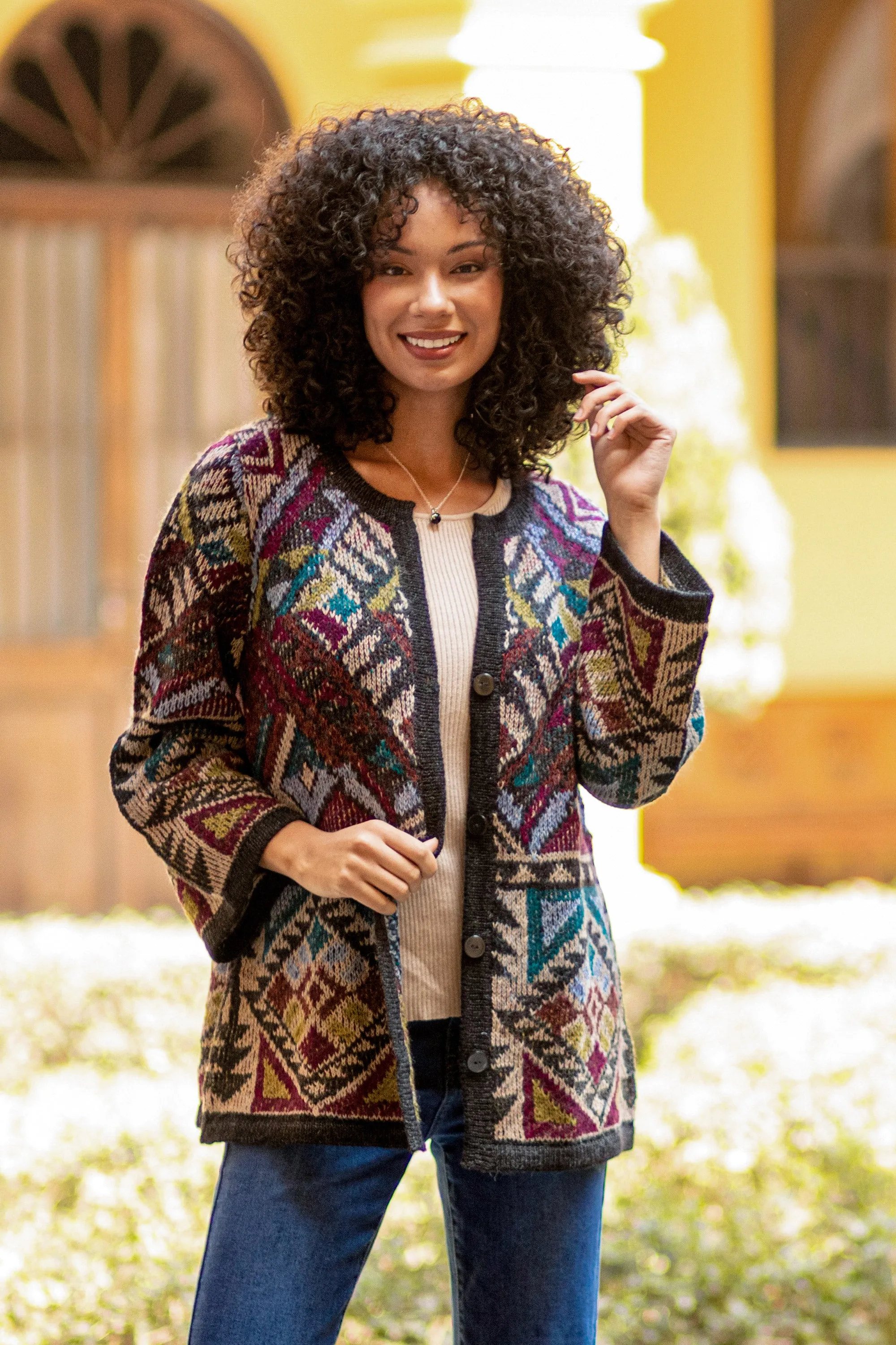 Baby Alpaca Blend Kimono Cardigan Sweater from Peru - Rurichinchay Heights | NOVICA