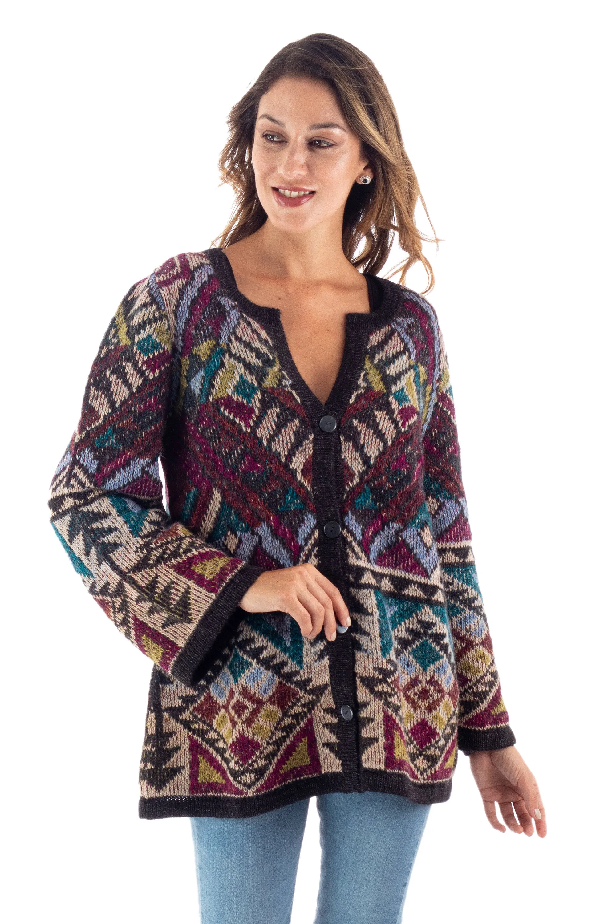 Baby Alpaca Blend Kimono Cardigan Sweater from Peru - Rurichinchay Heights | NOVICA