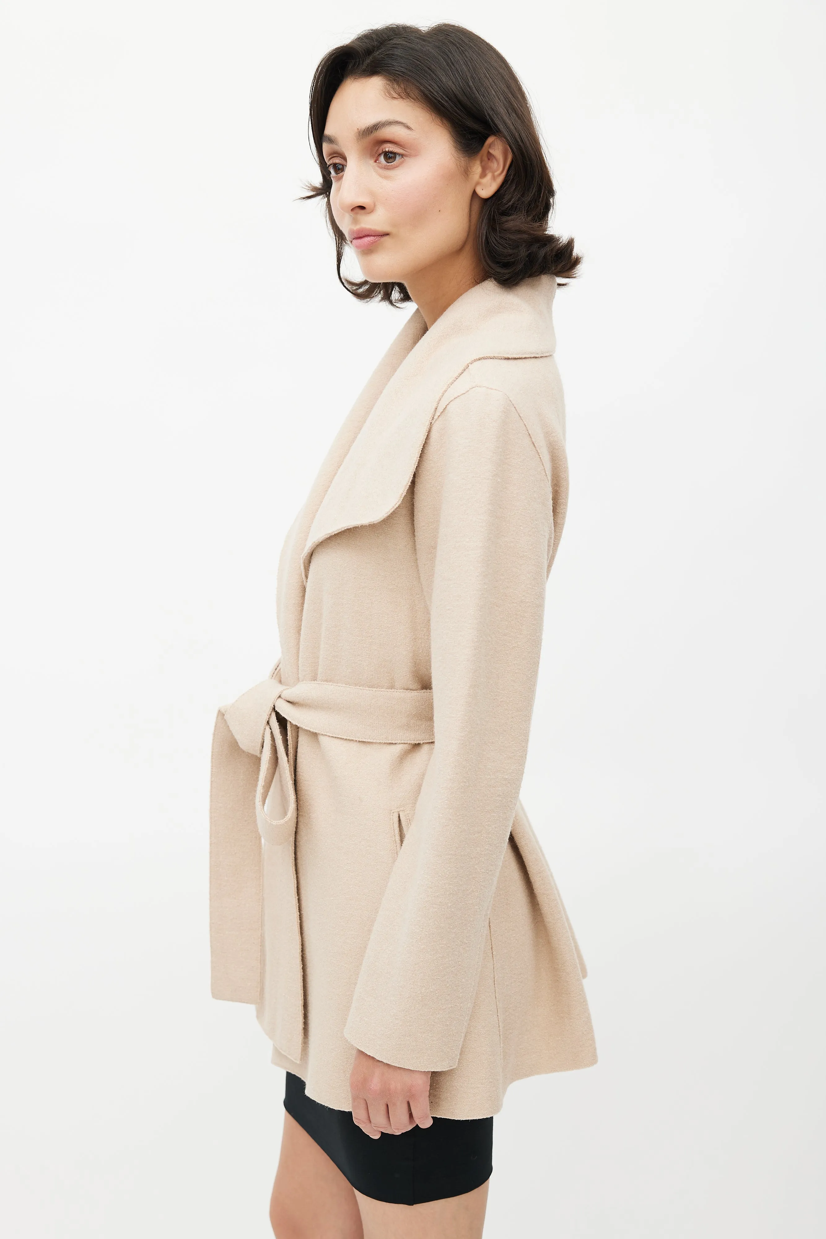 Beige Alpaca Belted Jacket