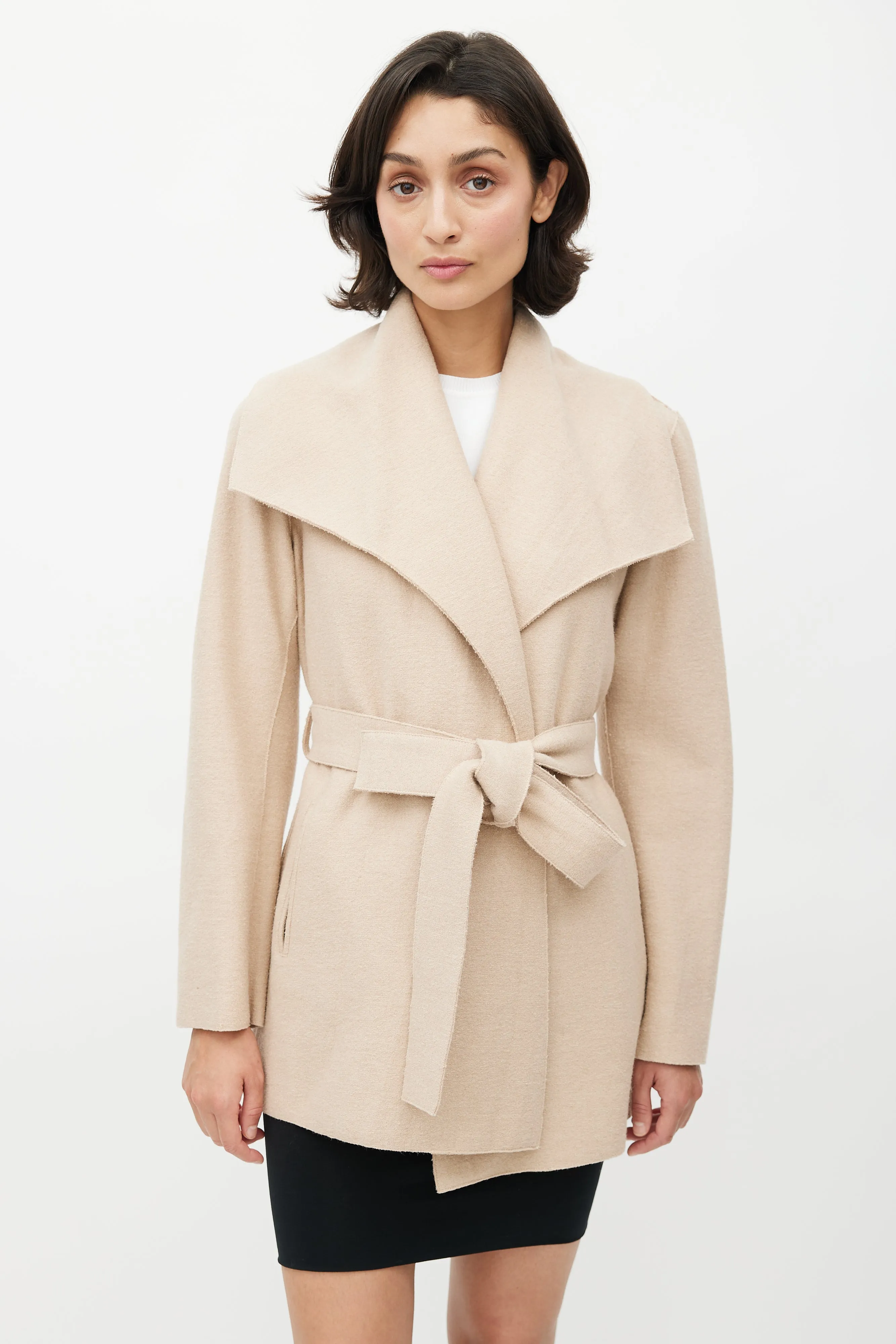 Beige Alpaca Belted Jacket