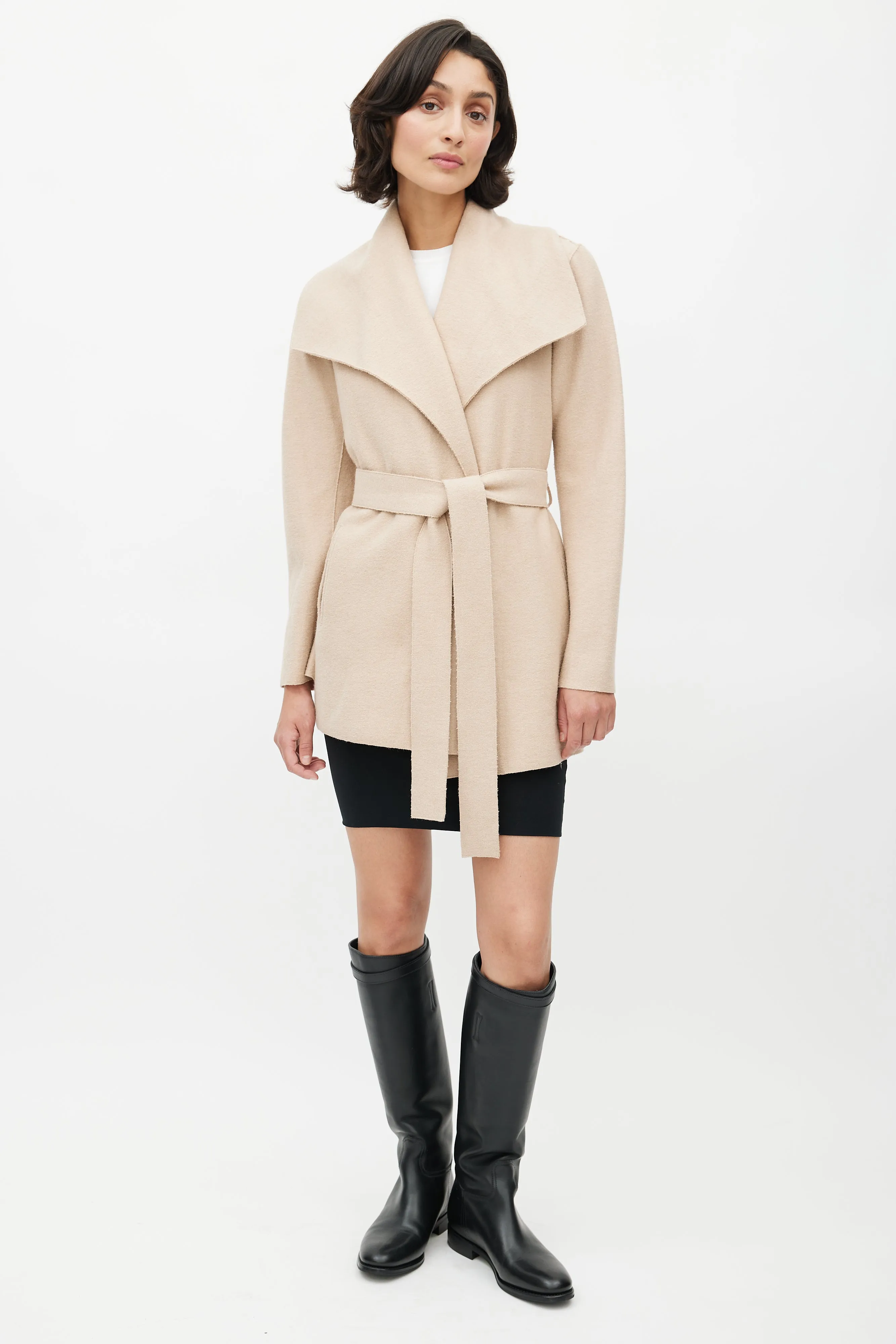 Beige Alpaca Belted Jacket