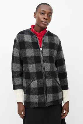 Black & Grey Plaid Wool Light Jacket