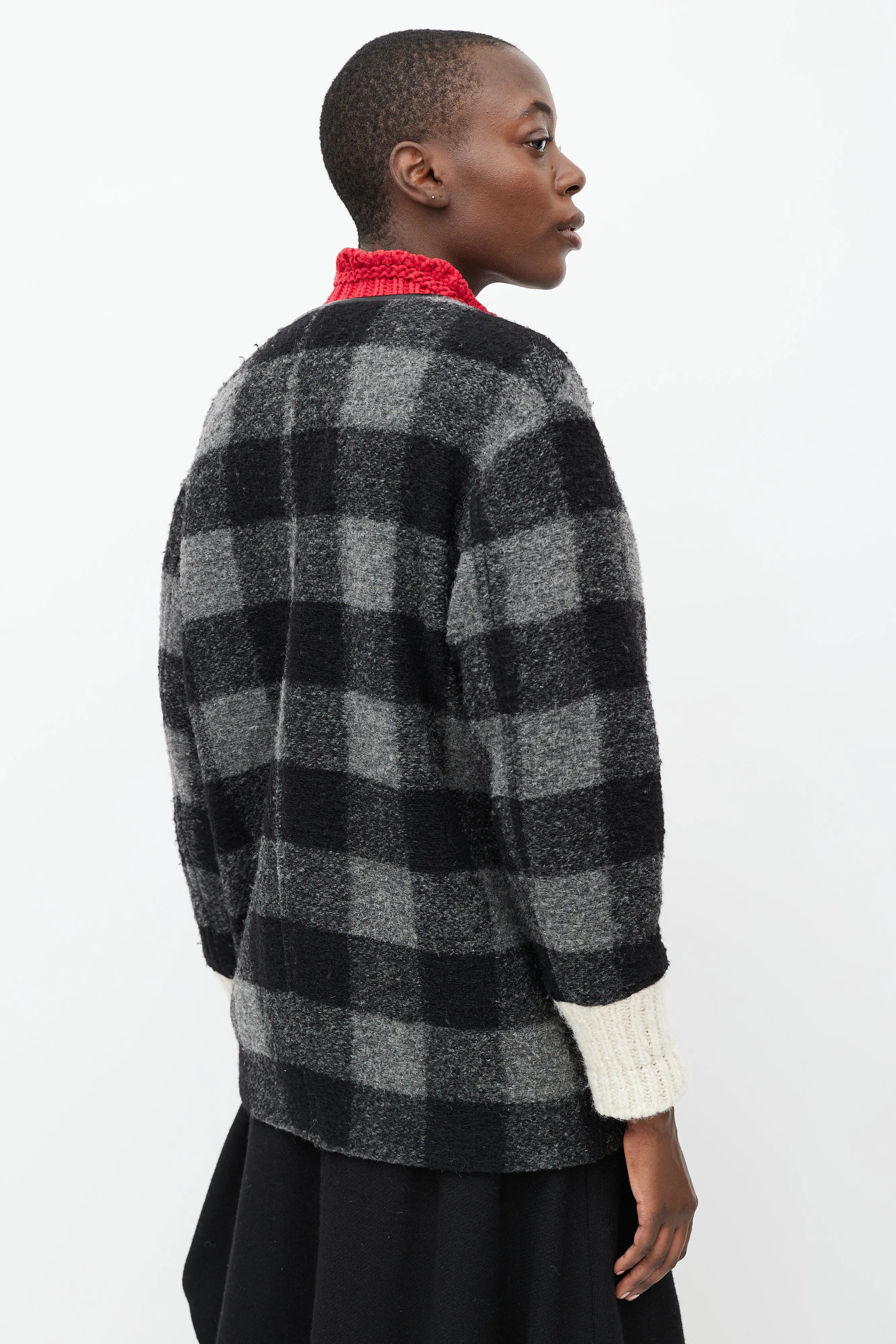 Black & Grey Plaid Wool Light Jacket