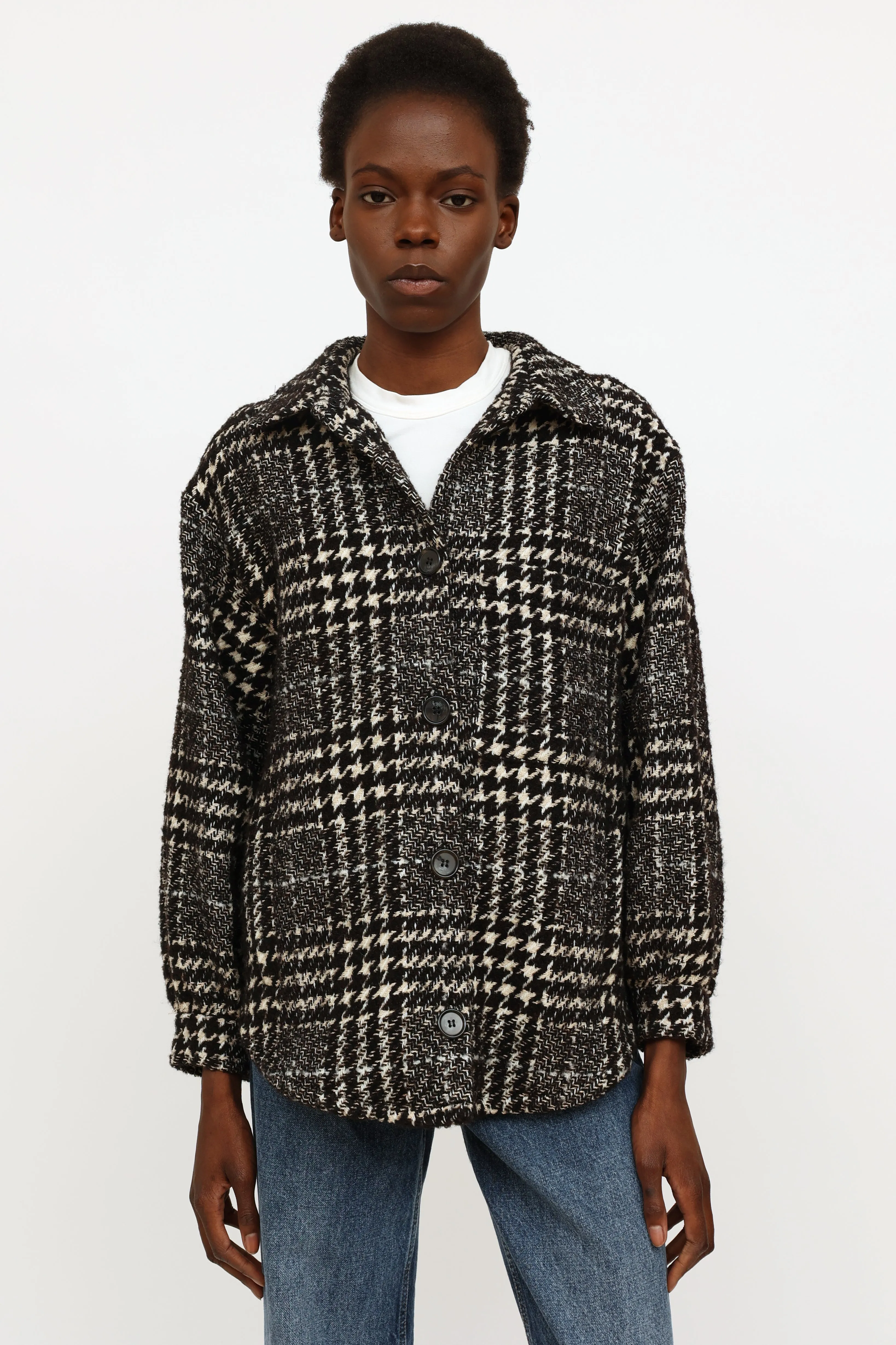Black & White Houndstooth Knit Jacket