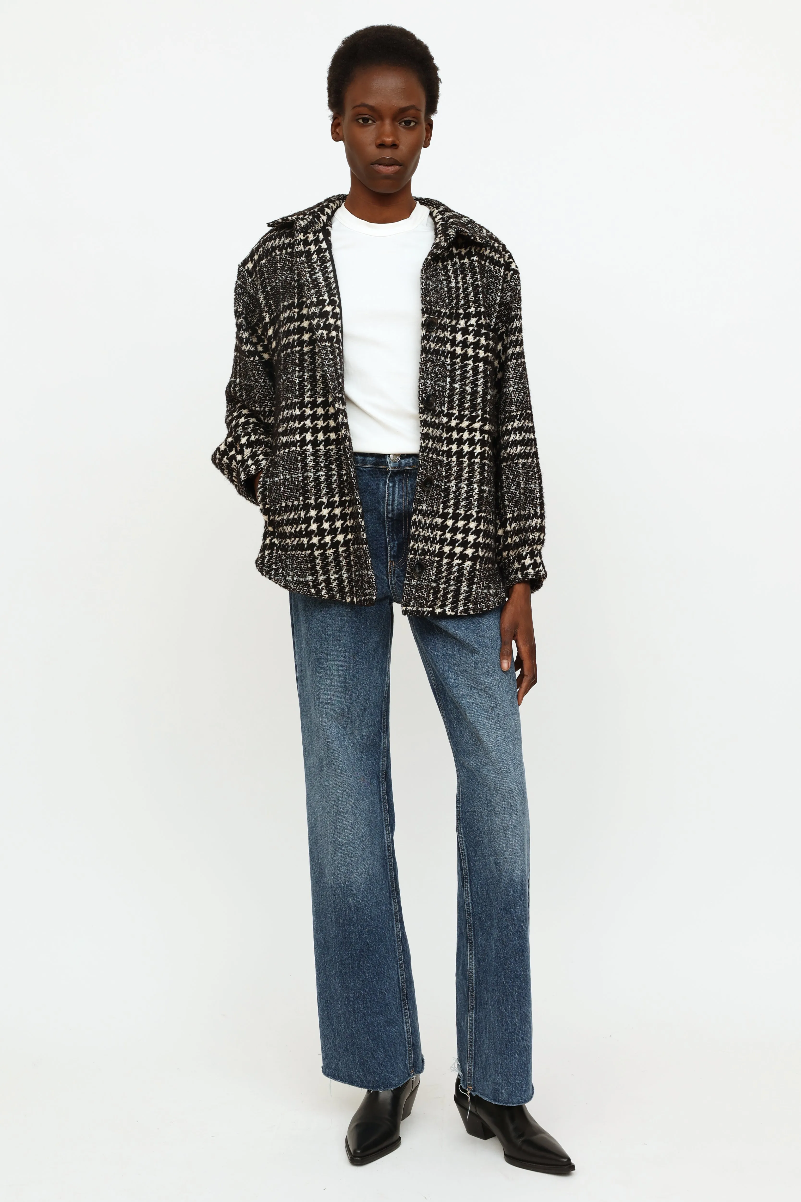 Black & White Houndstooth Knit Jacket
