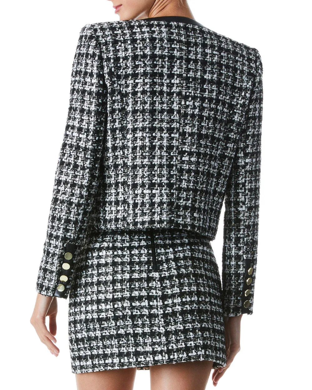 Black and Off White Donita Tweed Vegan Leather Combo Jacket