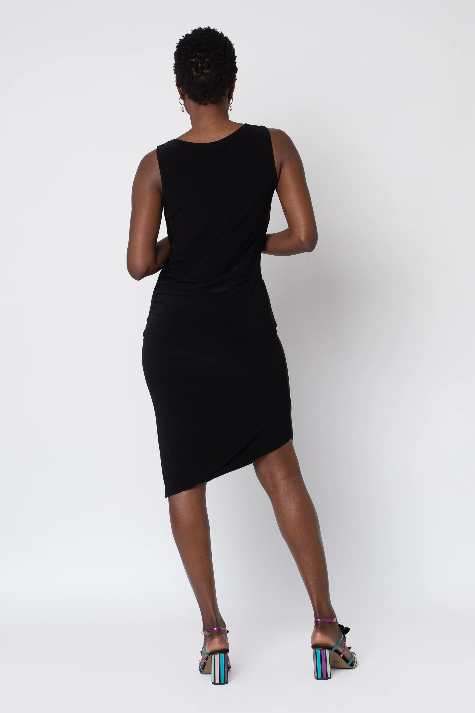 Black Asymmetrical Drape Front Dress