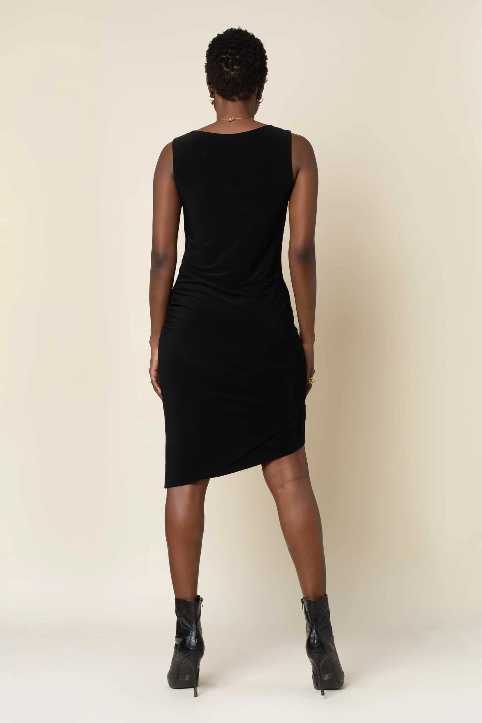 Black Asymmetrical Drape Front Dress