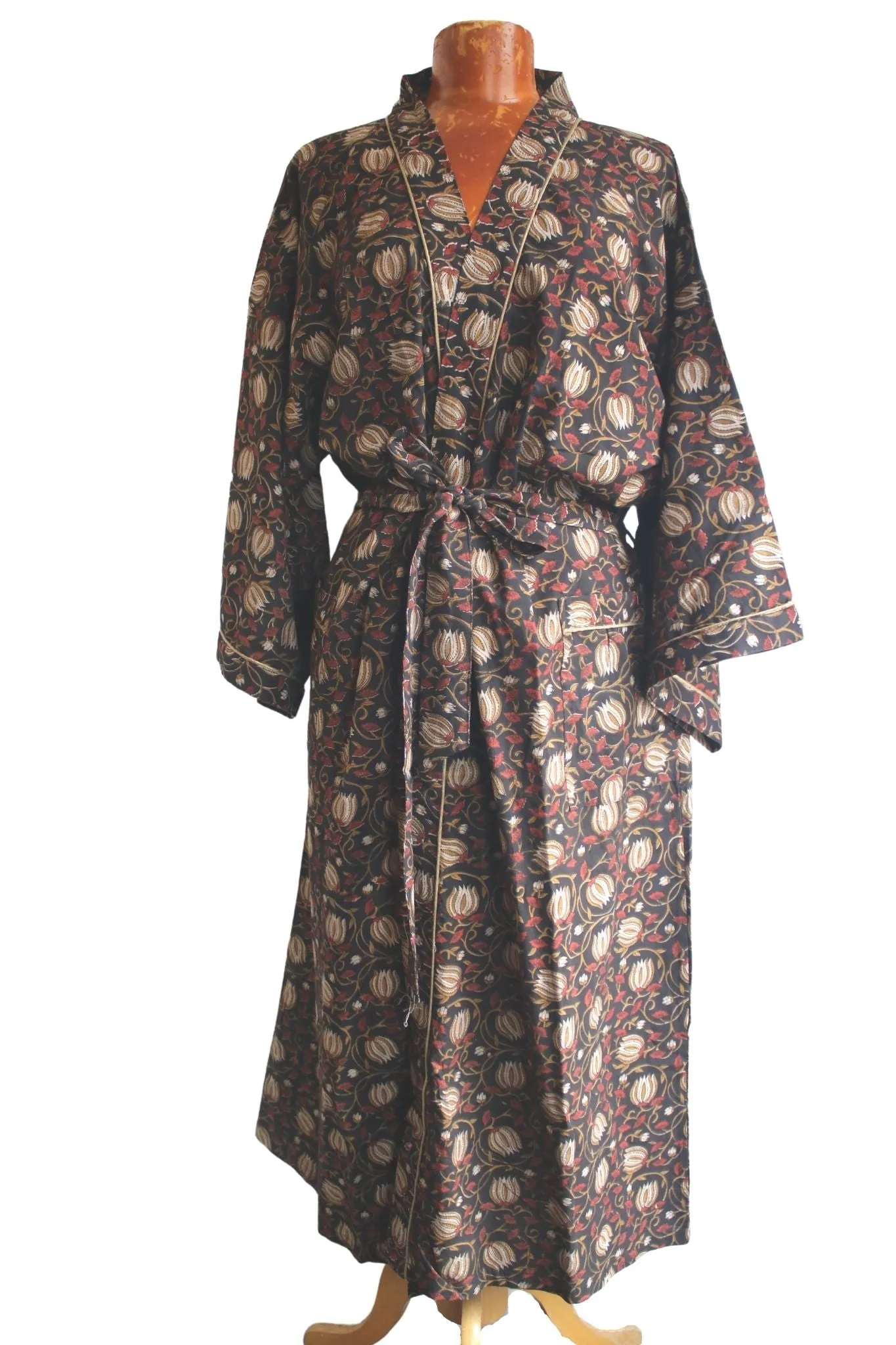 Block Print Cotton Kimono Dressing Gown