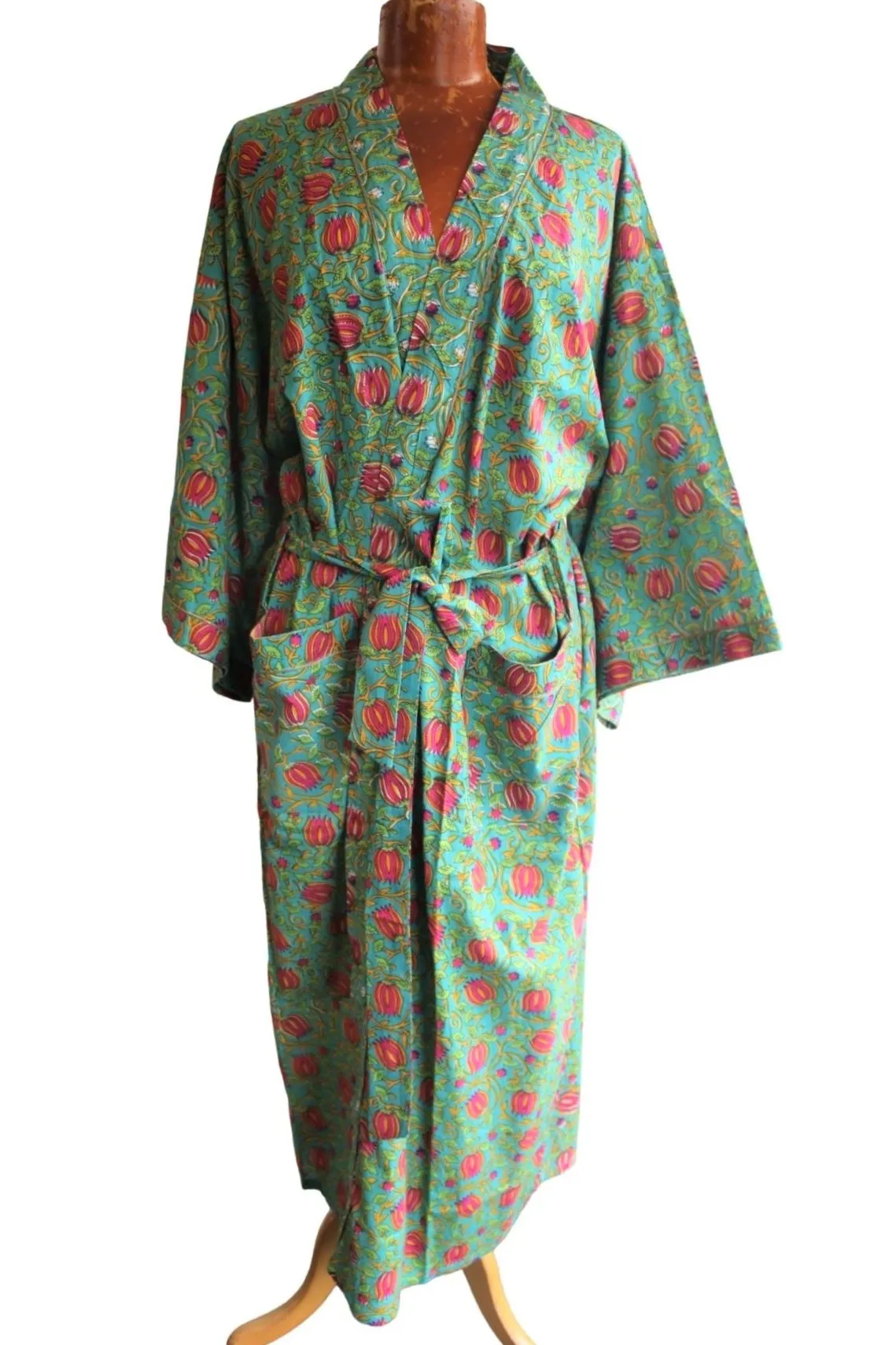 Block Print Cotton Kimono Dressing Gown