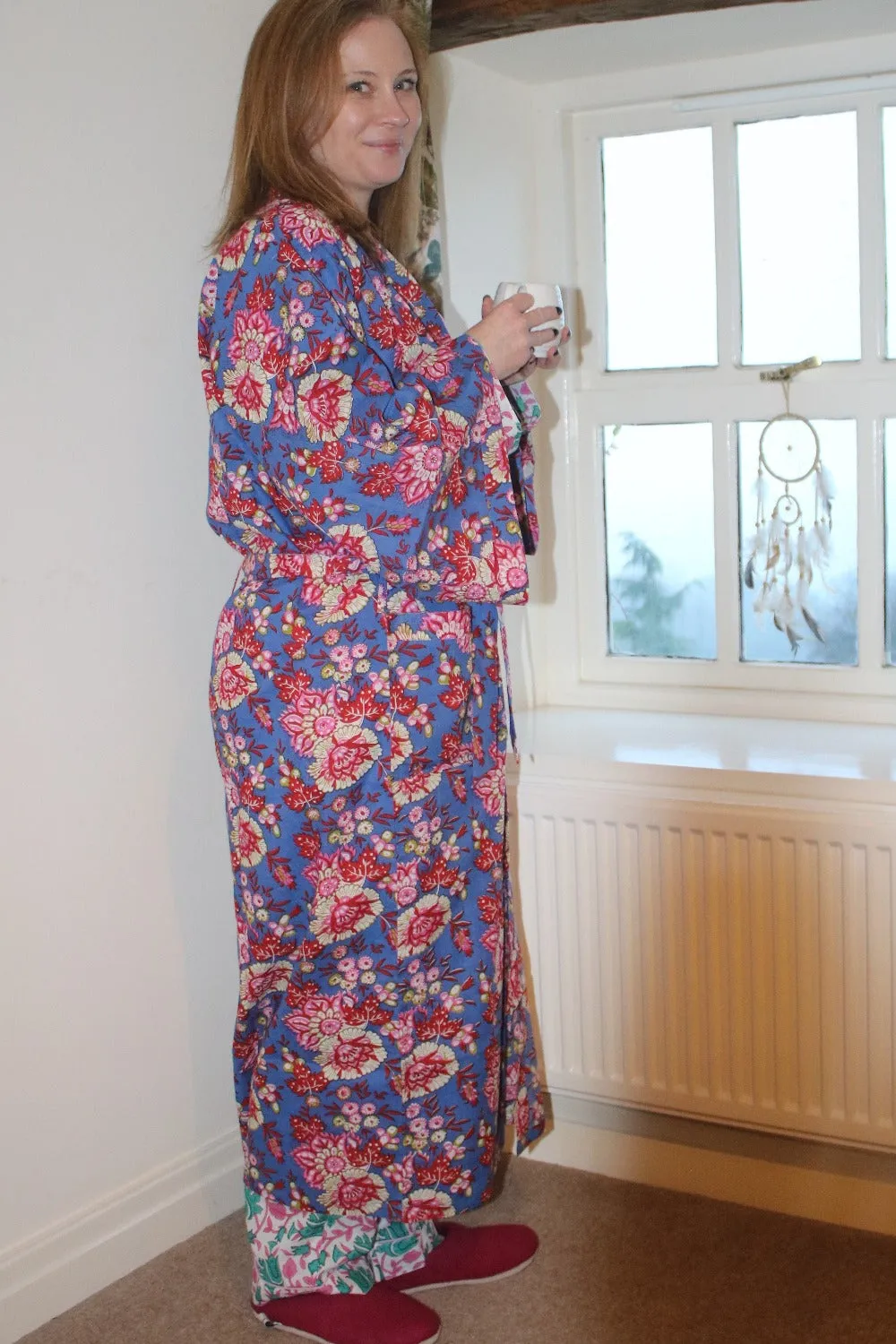 Block Print Cotton Kimono Dressing Gown