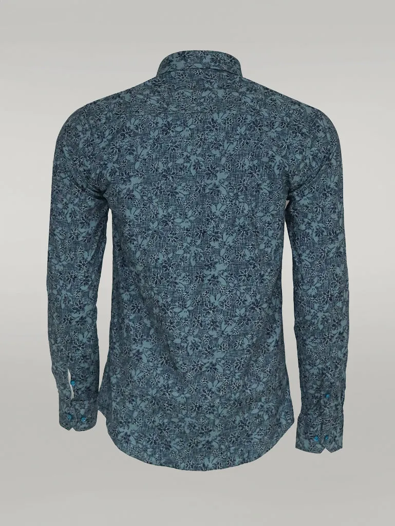 Bloom Patterned Green Slim Fit Shirt - Wessi