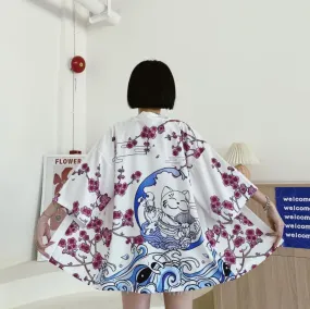 Blossom Waves Dance Neko Kimono