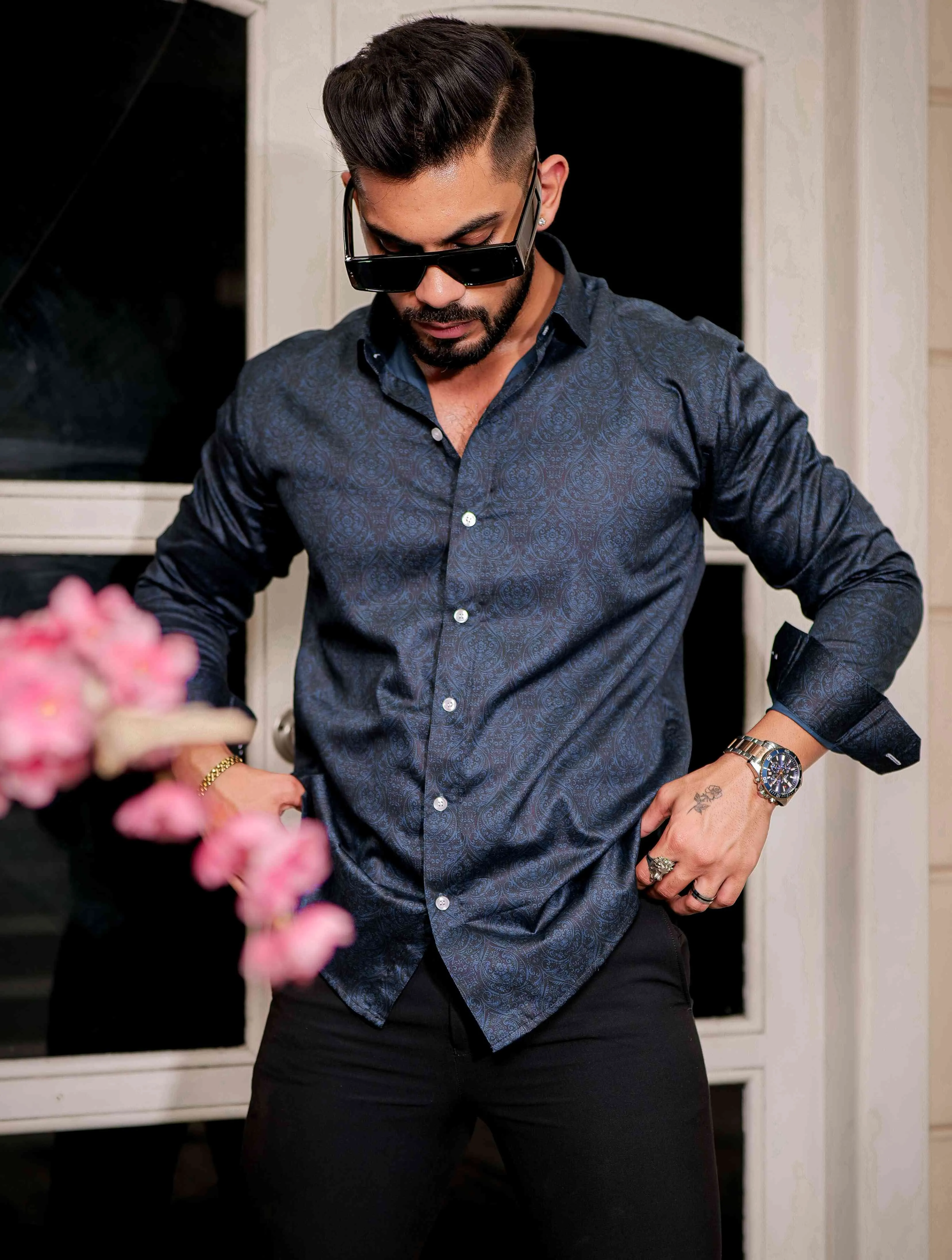 Blue Cotton Print Premium Shirt