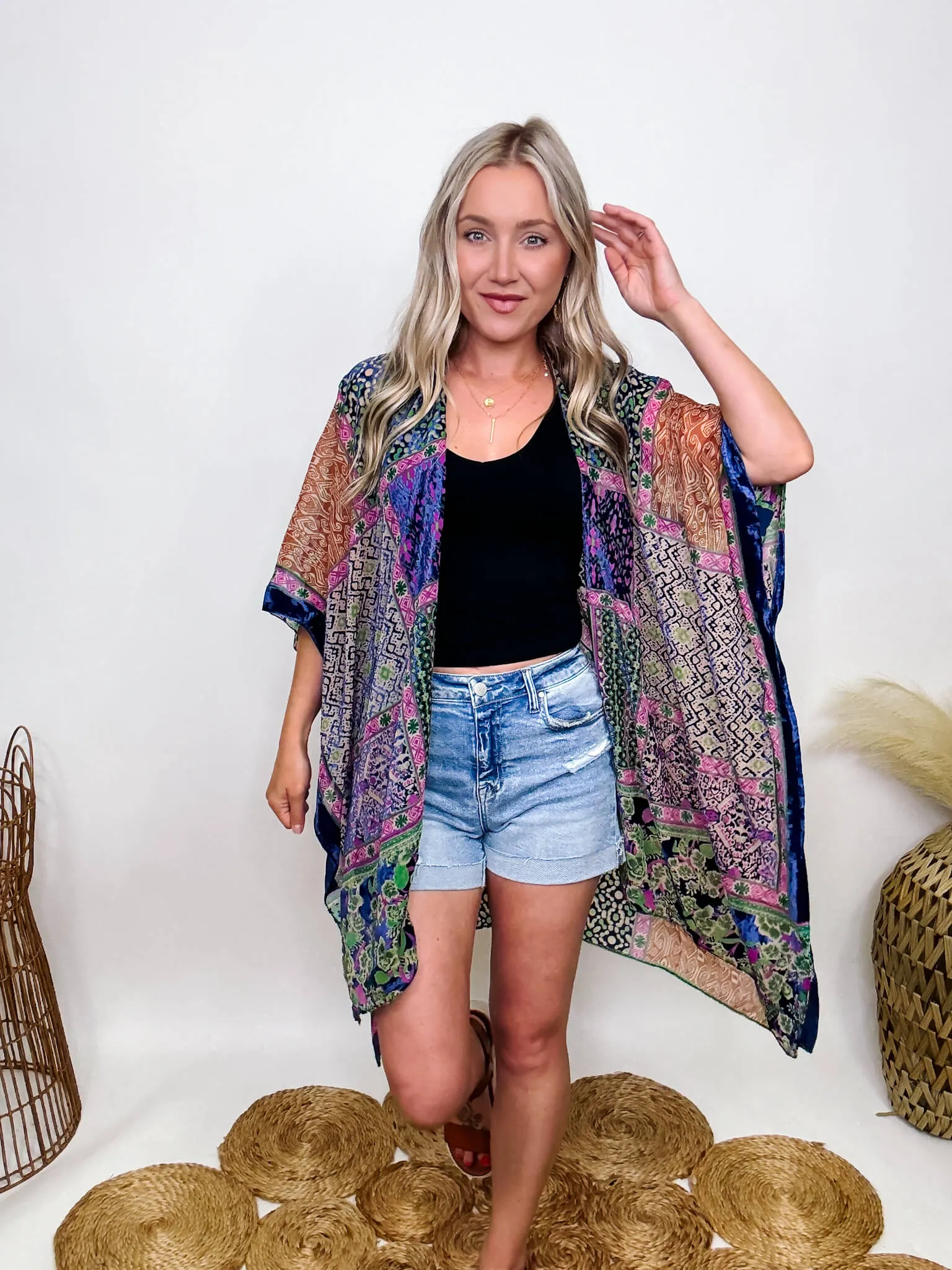 Boho Cobalt Burnout Velvet Kimono