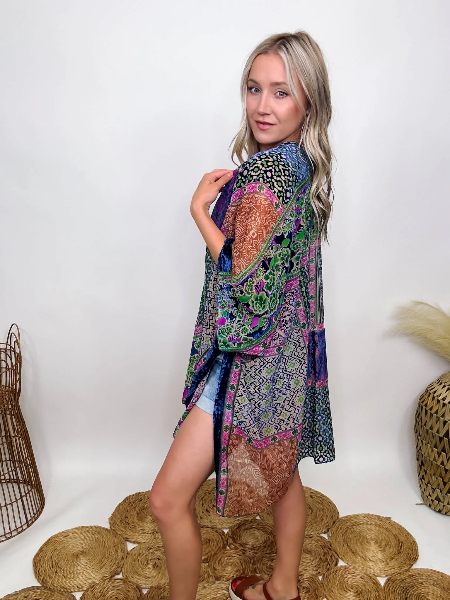Boho Cobalt Burnout Velvet Kimono