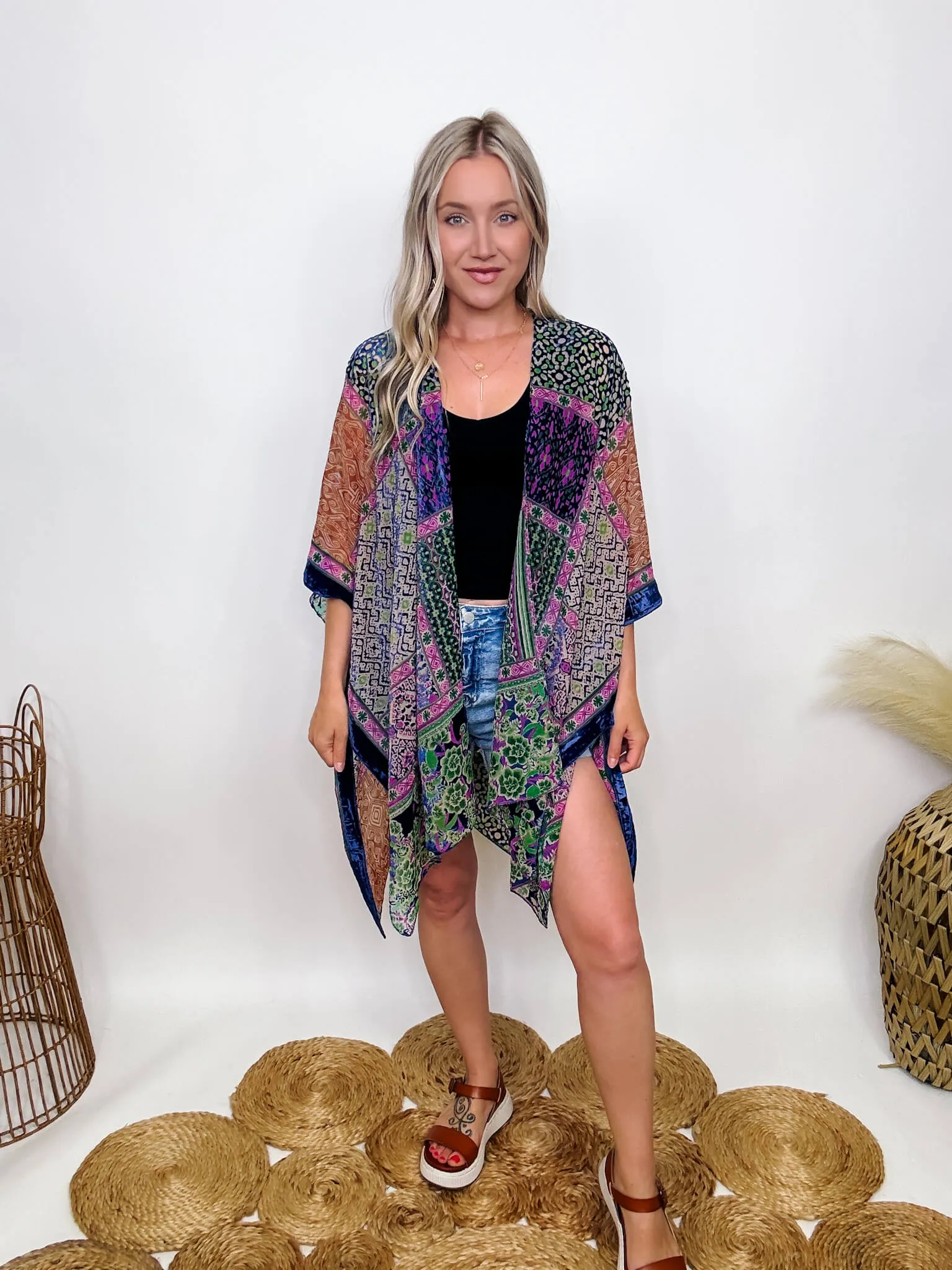Boho Cobalt Burnout Velvet Kimono