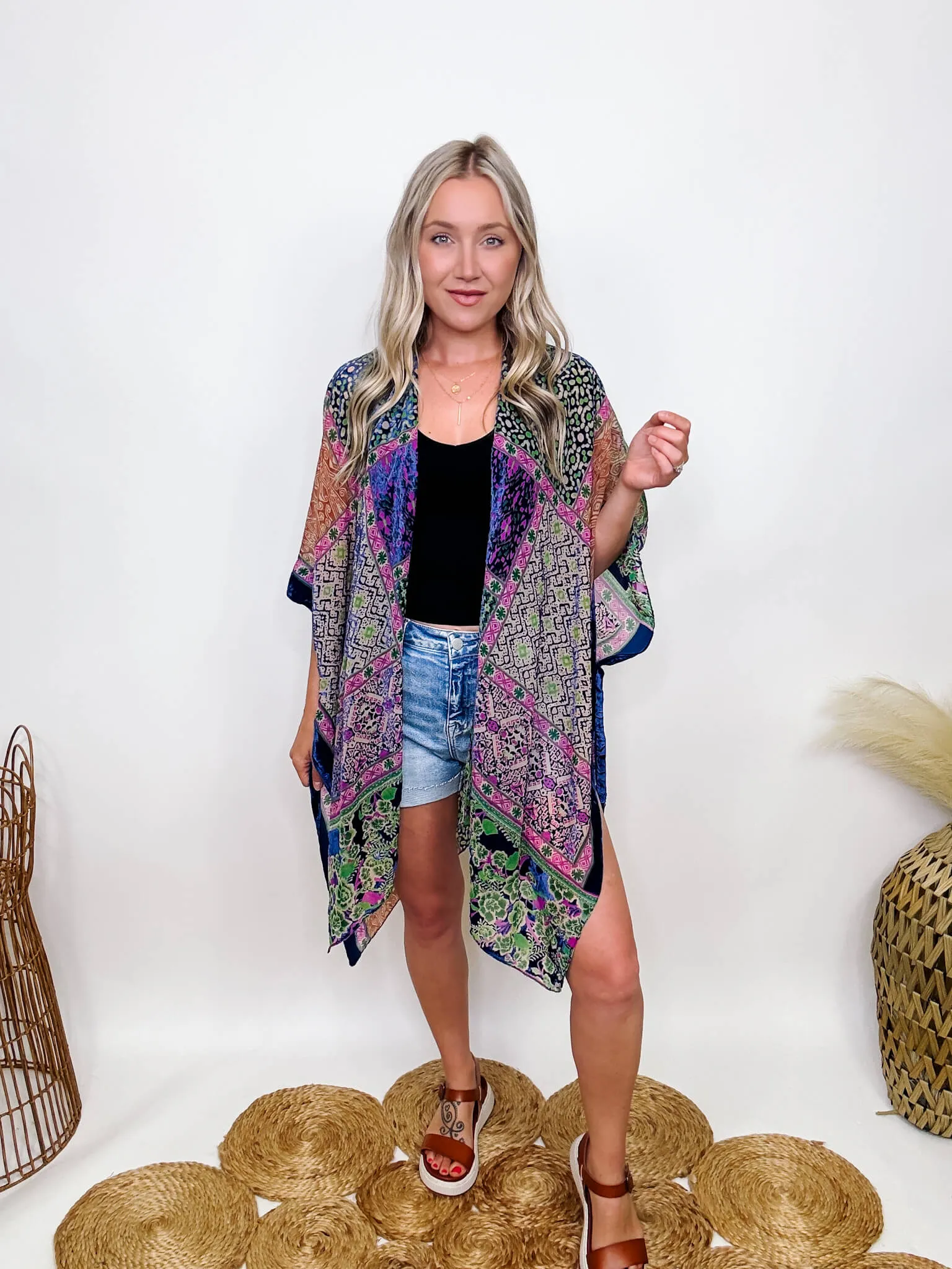 Boho Cobalt Burnout Velvet Kimono
