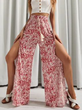 Boho Ditsy Floral Split Thigh Natural Long Women Pants