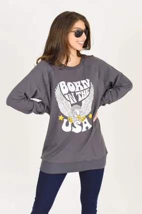Born In The USA Charcoal Gray Graphic Sweatshirt