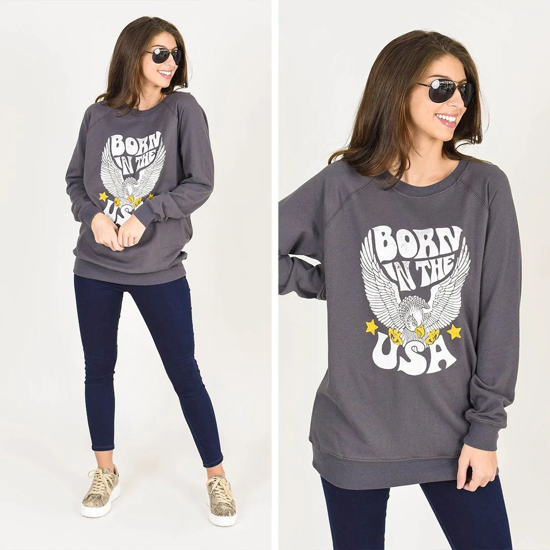 Born In The USA Charcoal Gray Graphic Sweatshirt