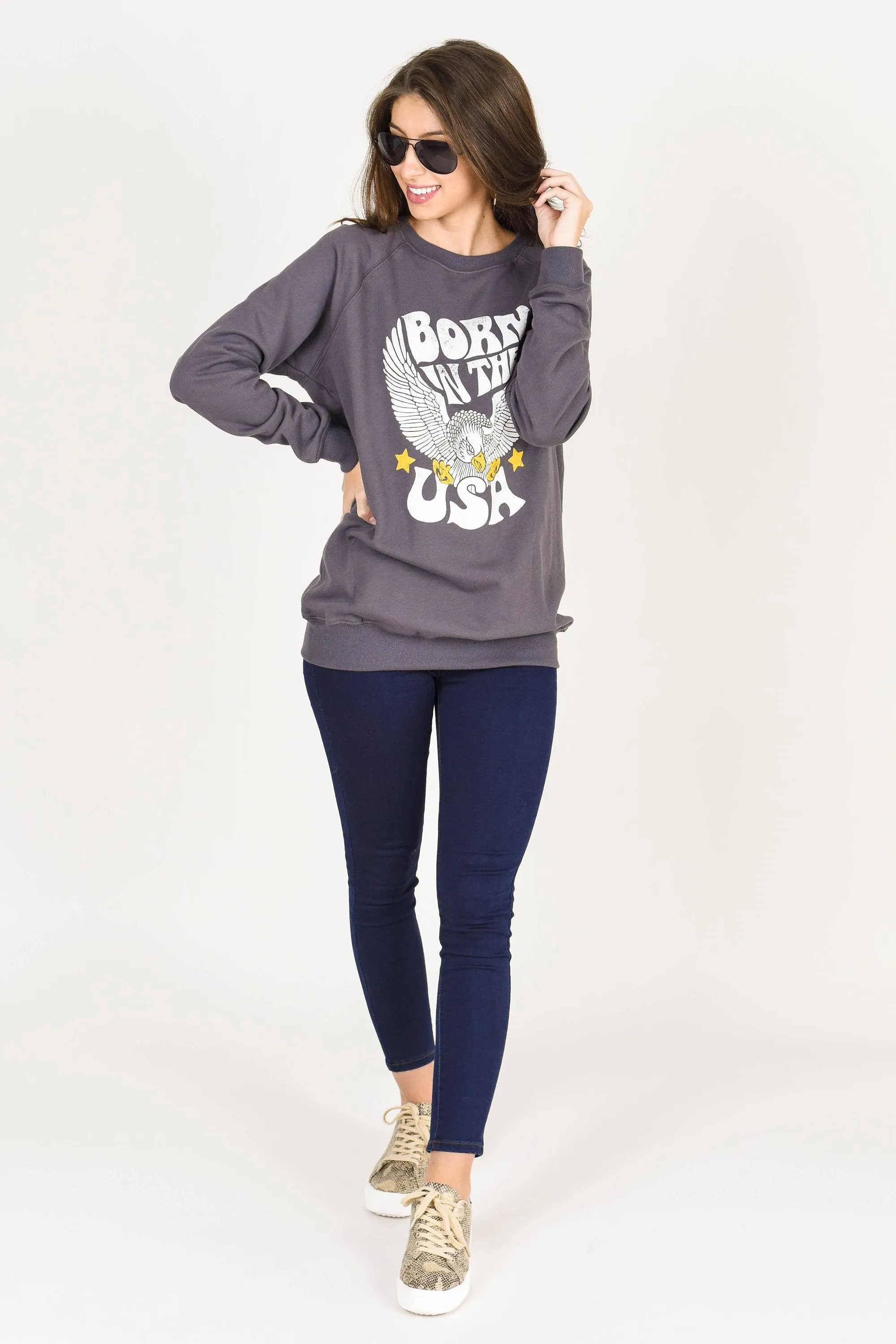 Born In The USA Charcoal Gray Graphic Sweatshirt
