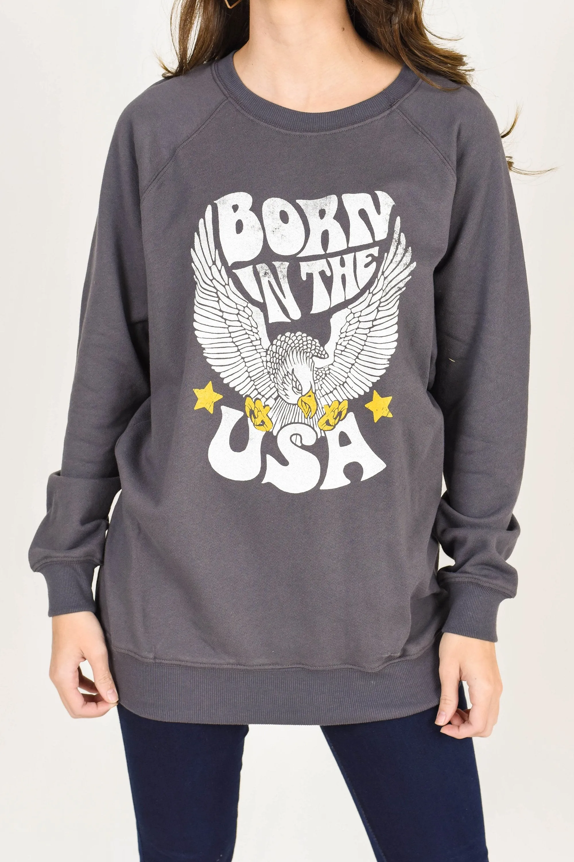 Born In The USA Charcoal Gray Graphic Sweatshirt