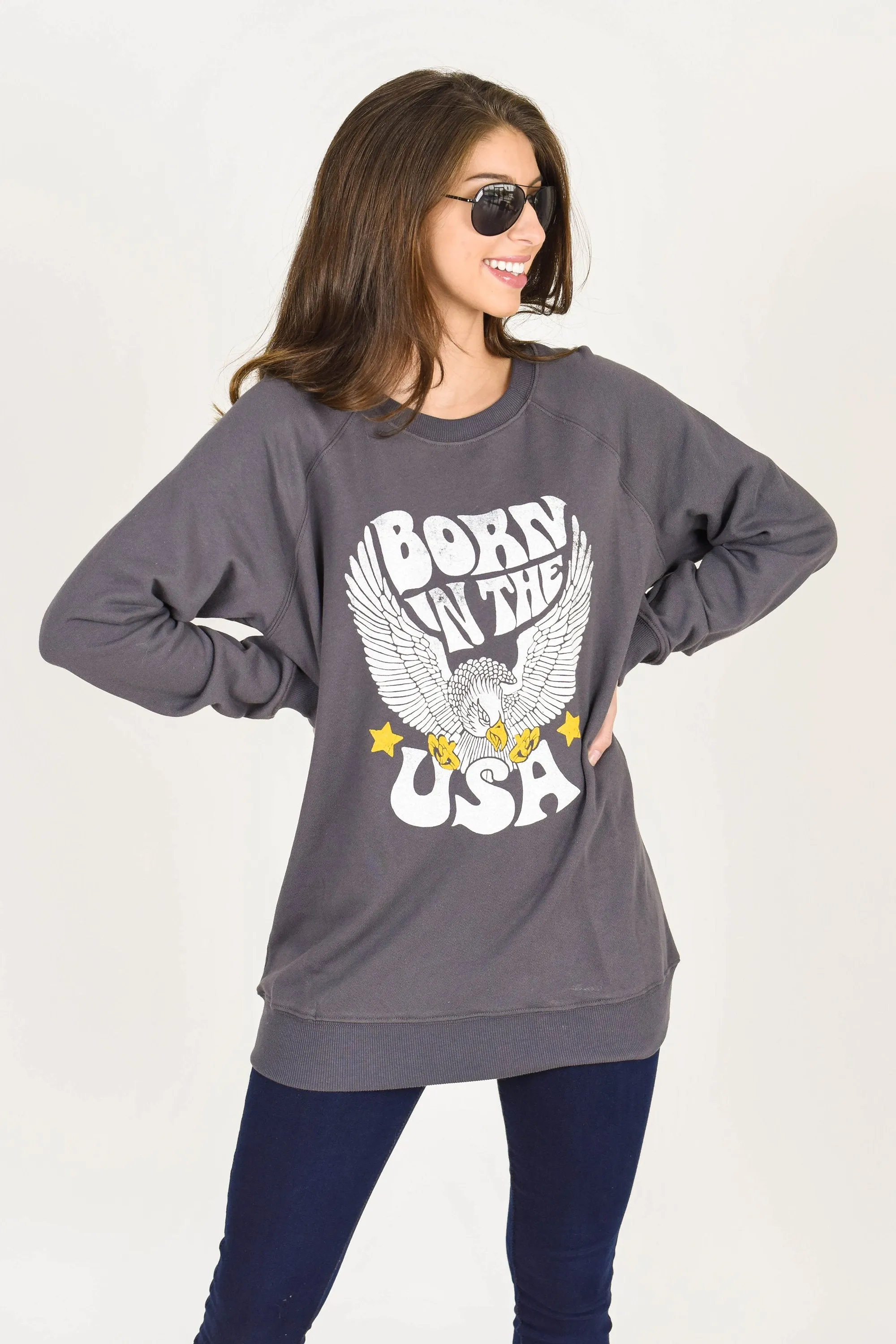 Born In The USA Charcoal Gray Graphic Sweatshirt