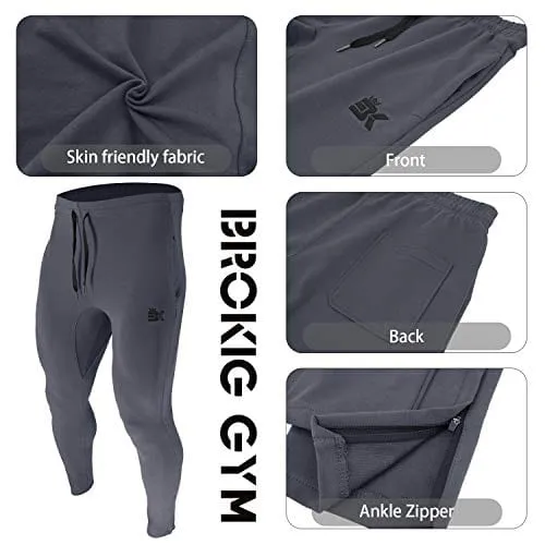BROKIG Mens Zip Joggers Pants - Casual Gym Workout Track Pants Comfortable Slim Fit Tapered Sweatpants with Pockets (Small, Shadow Grey)